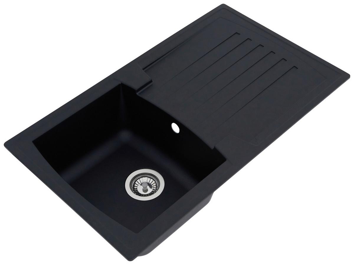 Spüle Boston Schwarz Kunststein B: ca. 86 cm - Schwarz, Trend, Glas/Kunststoff (86/20/50cm) - Respekta