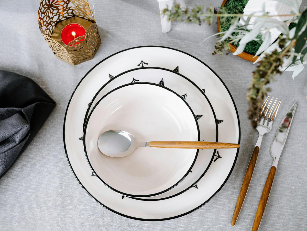 Tafelservice Nordic Christmas Black, 8-tlg. - Schwarz/Weiß, Basics, Keramik - Creatable