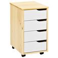 Rollcontainer in Naturfarben - Naturfarben/Weiß, MODERN, Holz/Holzwerkstoff (37/65/45cm) - ZANDIARA