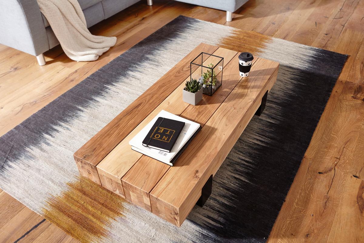 Klubska Miza Rewa, Pravi Les - črna/barve akacije, Design, kovina/les (130/59/25cm) - MID.YOU