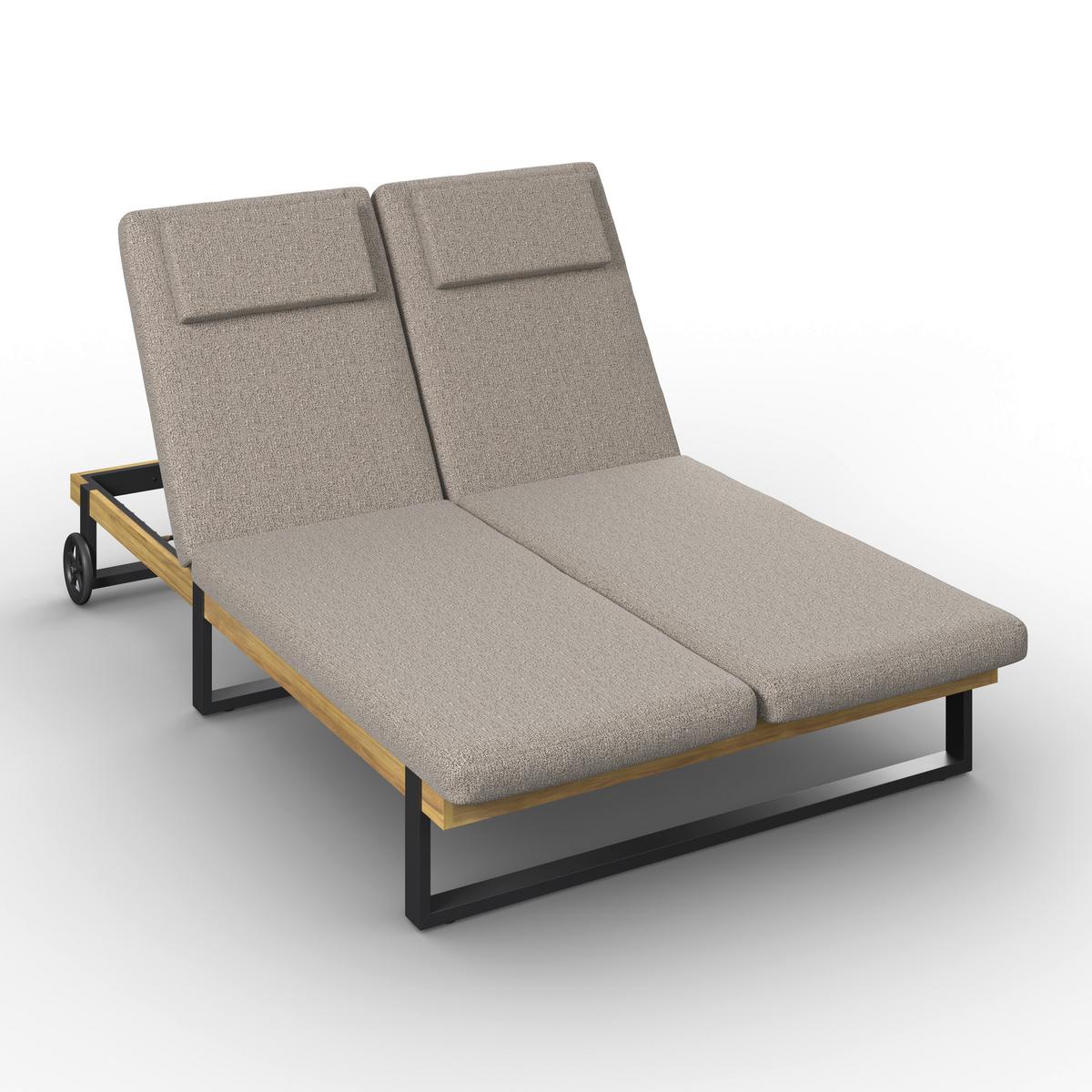 Gartenliege Elenyi grau Metall/Outdoorstoff/Holz - Grau, MODERN, Holz/Textil (130/95/200cm) - Bessagi Garden