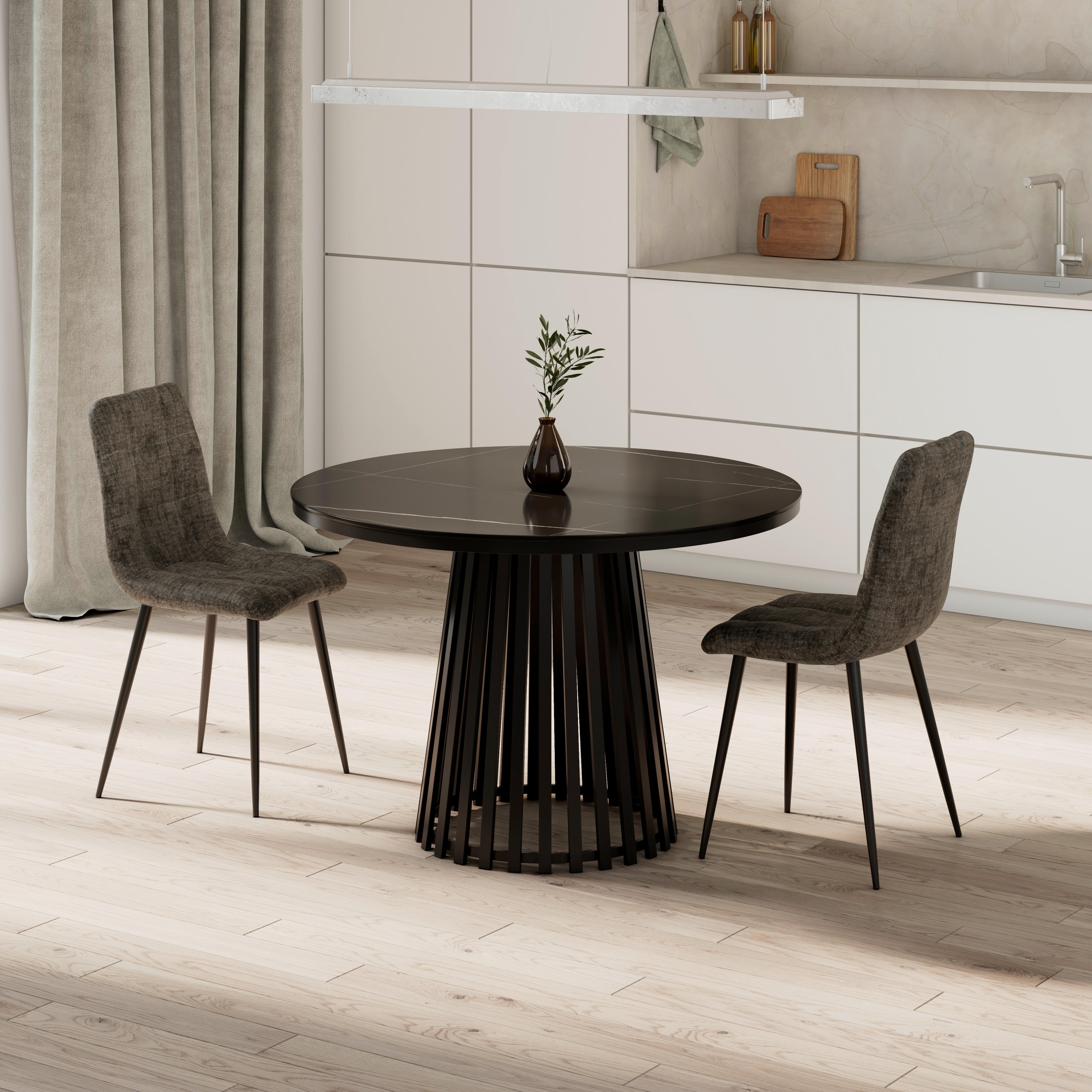Esstisch rund Pela Schwarz MDF Ø ca. 110 cm - Schwarz, MODERN, Holzwerkstoff/Stein (110/75cm) - Bessagi Home