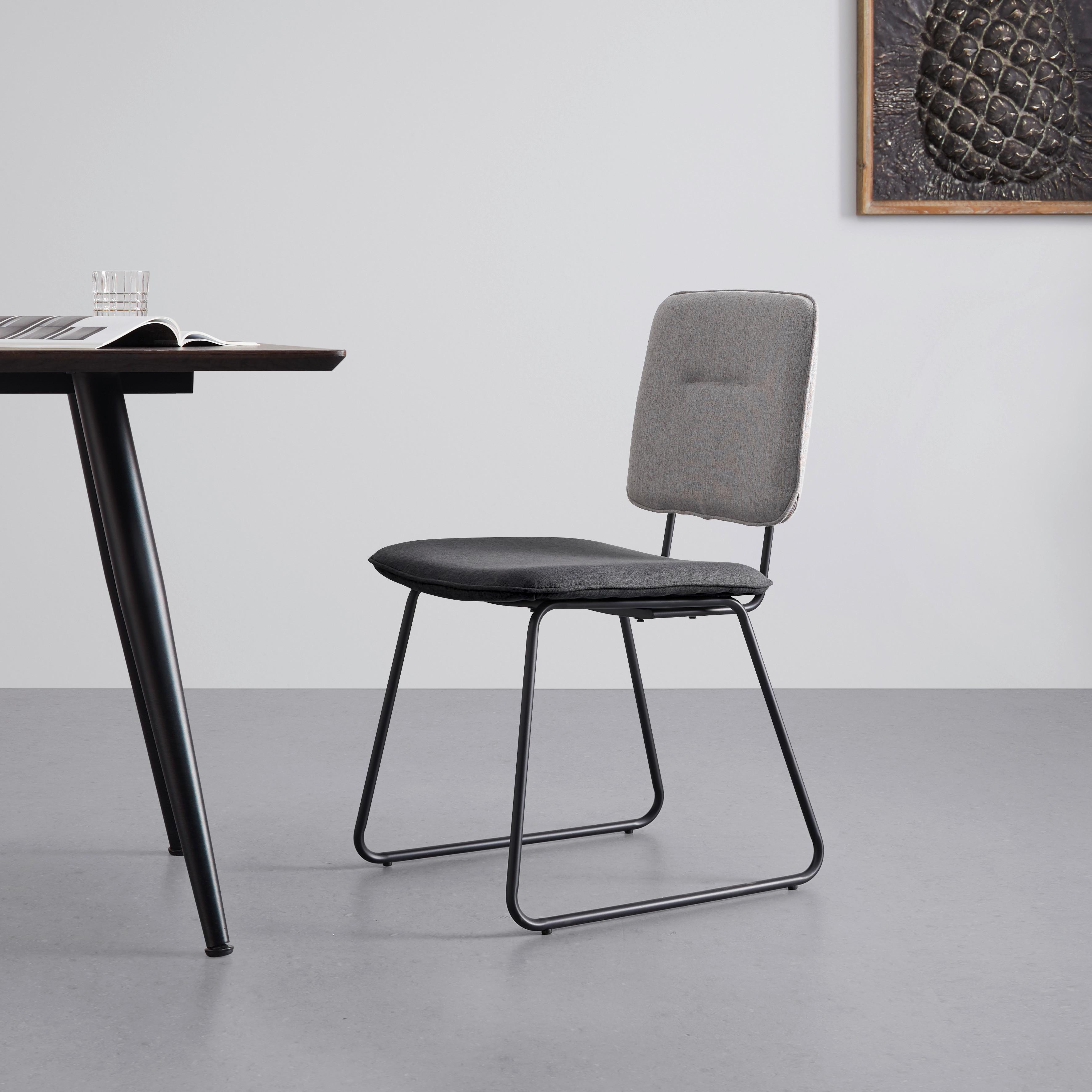 Stuhl "Ava", Webstoff, hellgrau/grau - Hellgrau/Schwarz, MODERN, Holz/Textil (49/85/62cm) - Bessagi Home