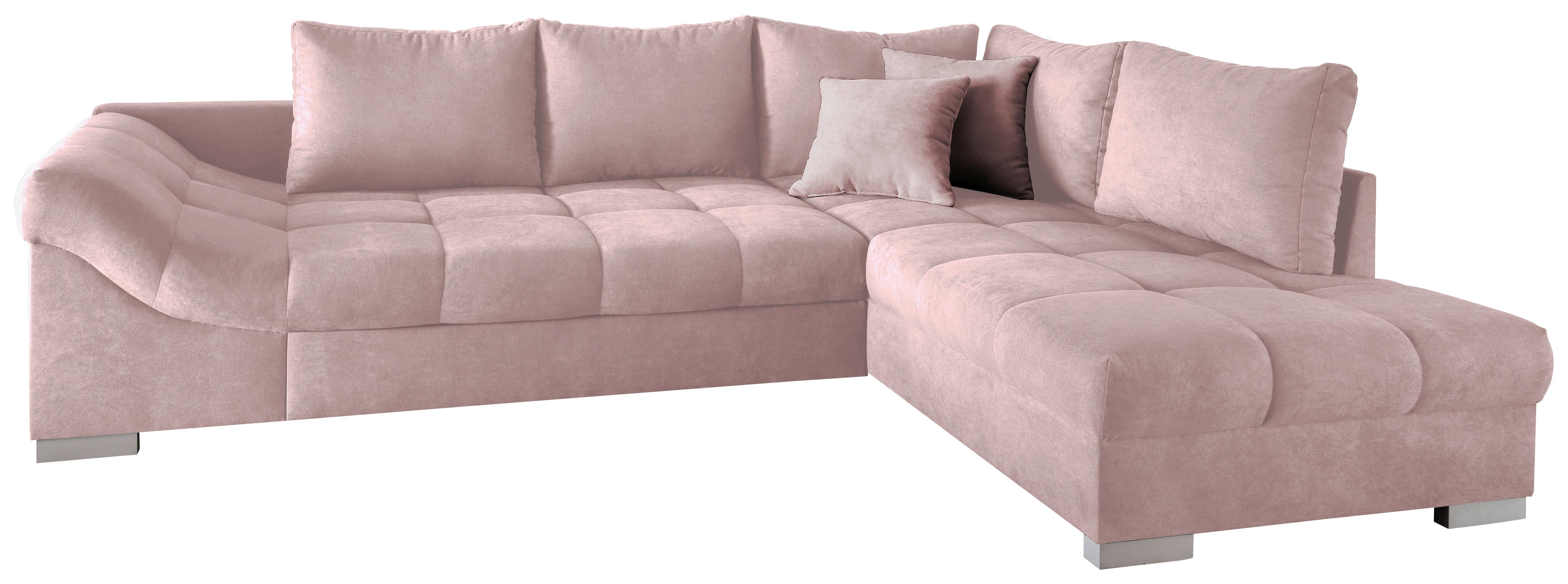 Wohnlandschaft Alvito Rosa Nylon/Mikrofaser - Silberfarben/Rosa, Design, Holz/Textil (298/202cm) - MID.YOU