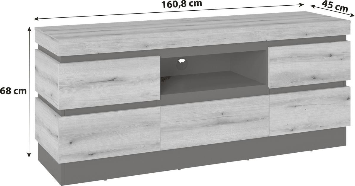 Comodă TV CORTE - culoare lemn stejar/gri, Trend, material pe bază de lemn (160,8/68/45cm) - Modern Living
