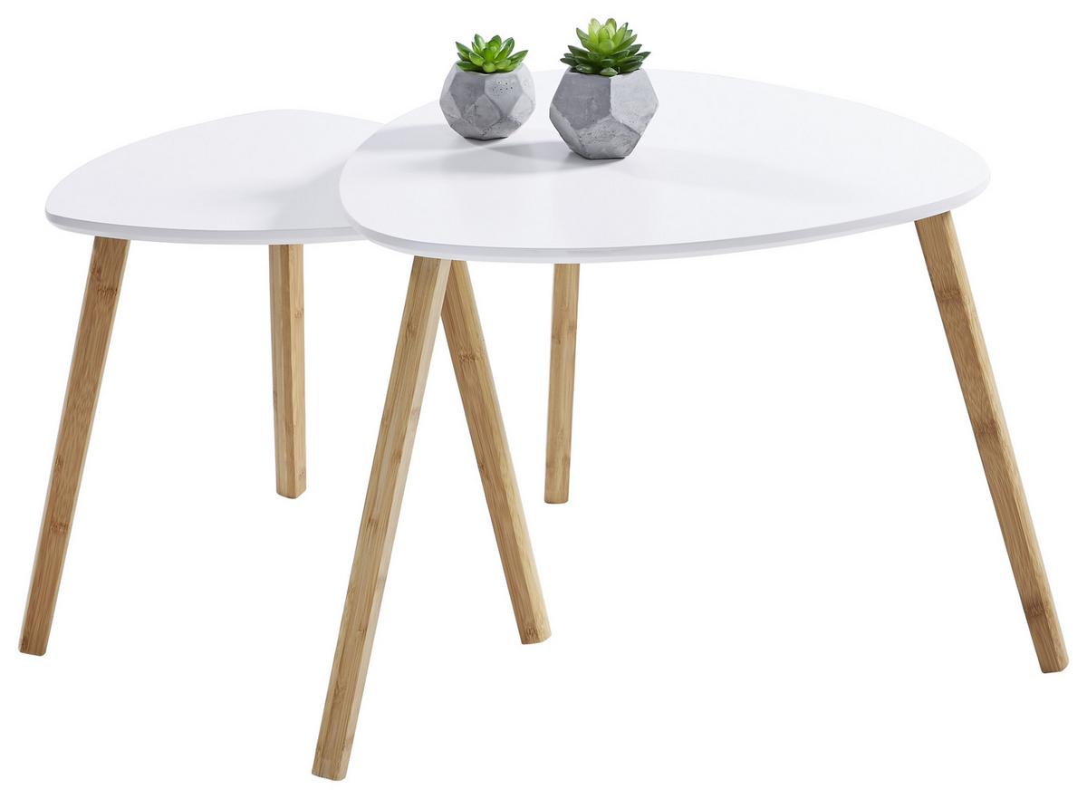 STOLIK BOCZNY MONA L - kolor naturalny/biały, Design, materiał drewnopochodny/drewno (55/55/45cm) - Carryhome