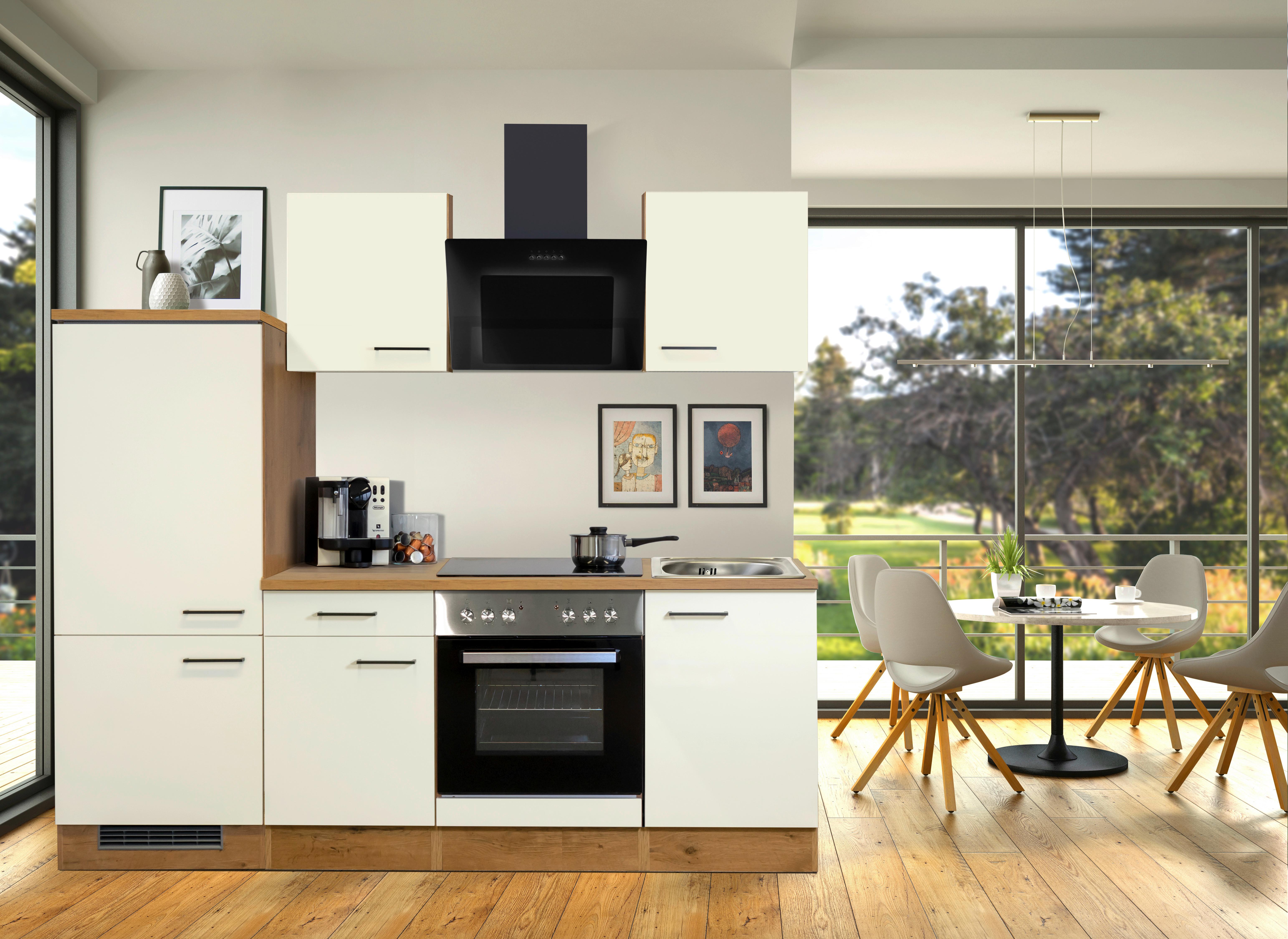 Küchenblock Avila Eichefarben/Mognolie - Eichefarben/Magnolie, MODERN, Holzwerkstoff/Metall (220cm) - FlexWell