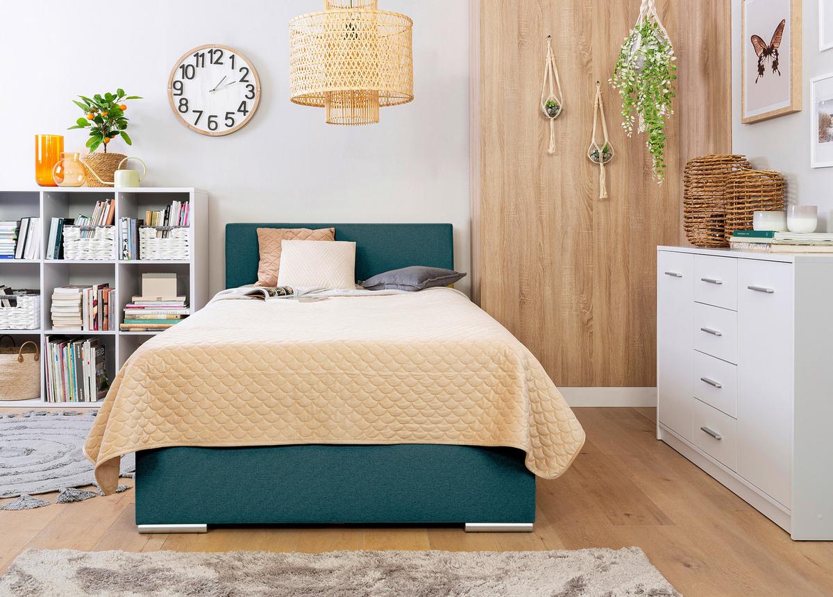 Tapecirani Krevet Cosi - boje petroleja/boje kroma, Konvencionalno, drvo/metal (120/200cm)