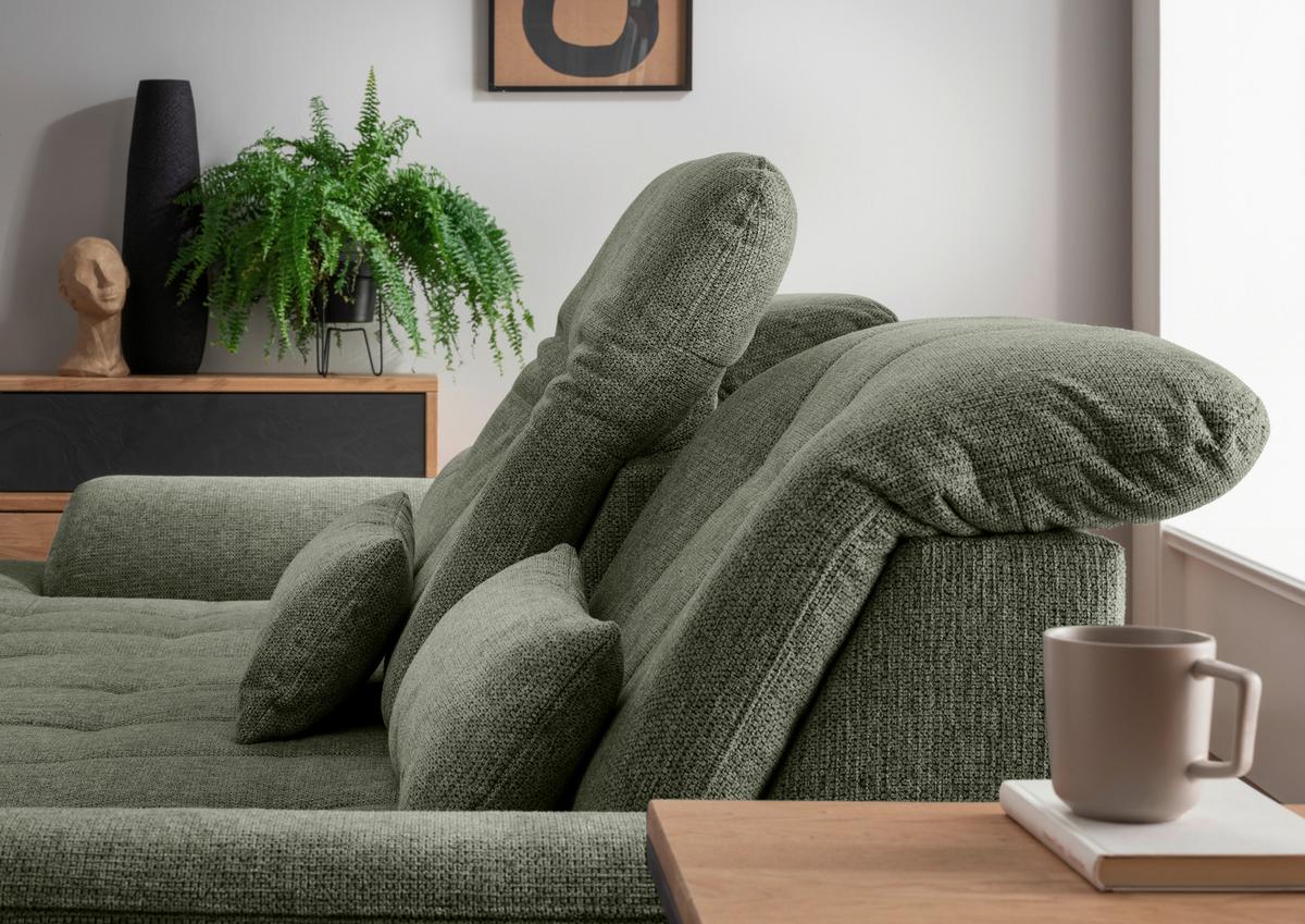 Ecksofa Rigatti Grün Chenille m. Bettkasten - Chromfarben/Grün, MODERN, Textil/Metall (184/314cm) - Livetastic