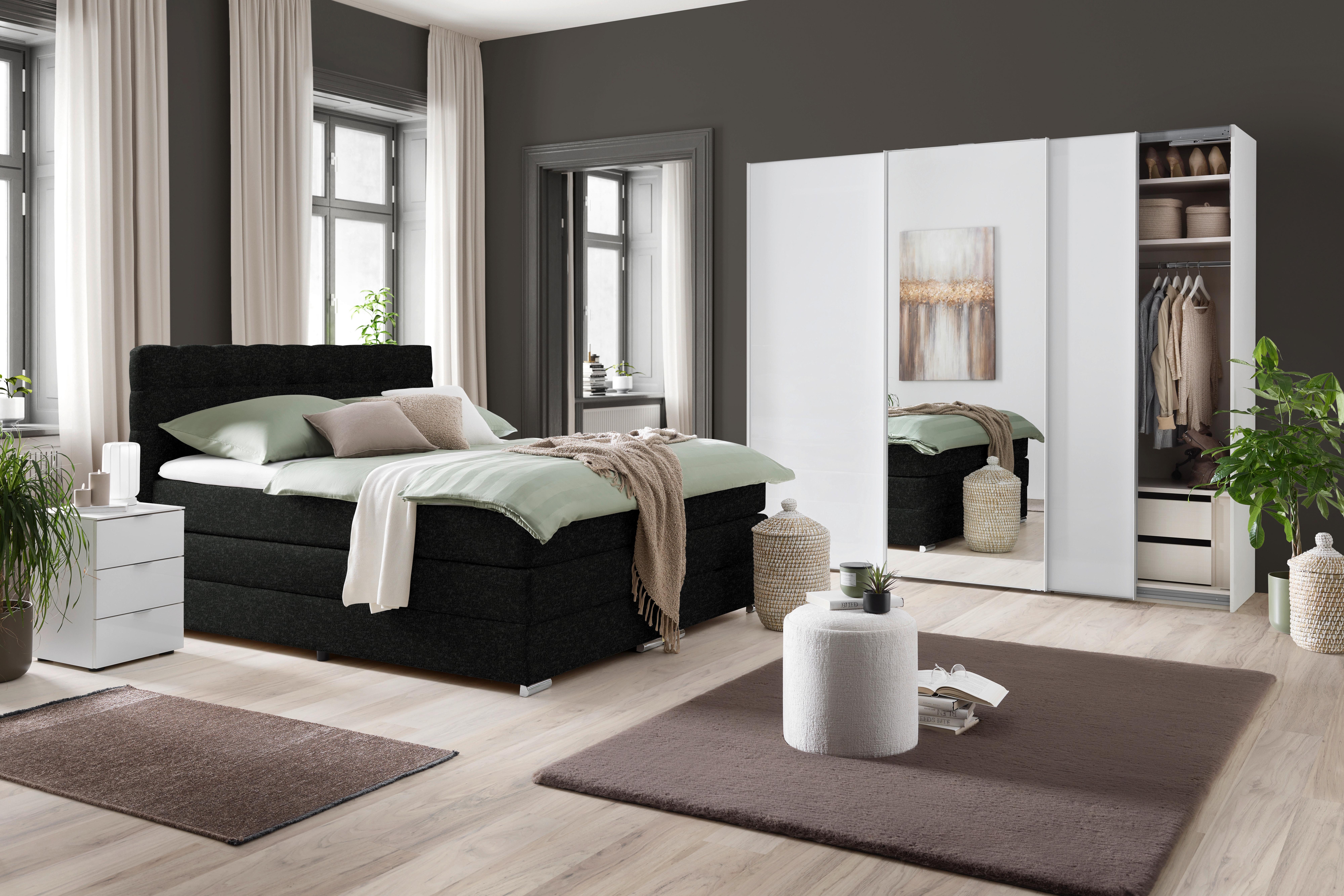 Boxspringbett London Schwarz ca. 180x200cm - Chromfarben/Schwarz, MODERN, Holz/Holzwerkstoff (180/200cm) - Premium Living