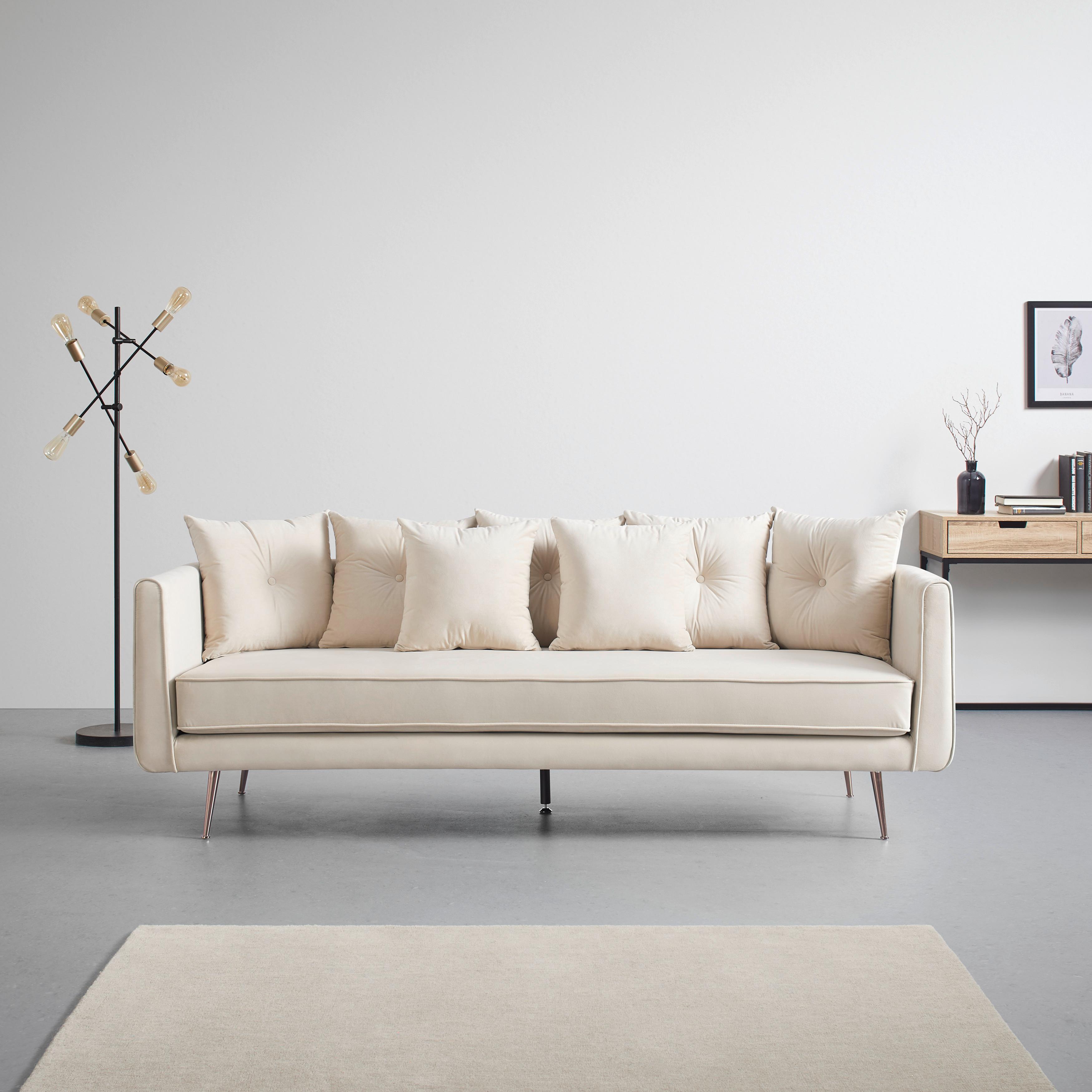3er Sofa, beige, "Luis" - Beige/Roségold, MODERN, Holz/Textil (225/87/87cm) - Bessagi Home