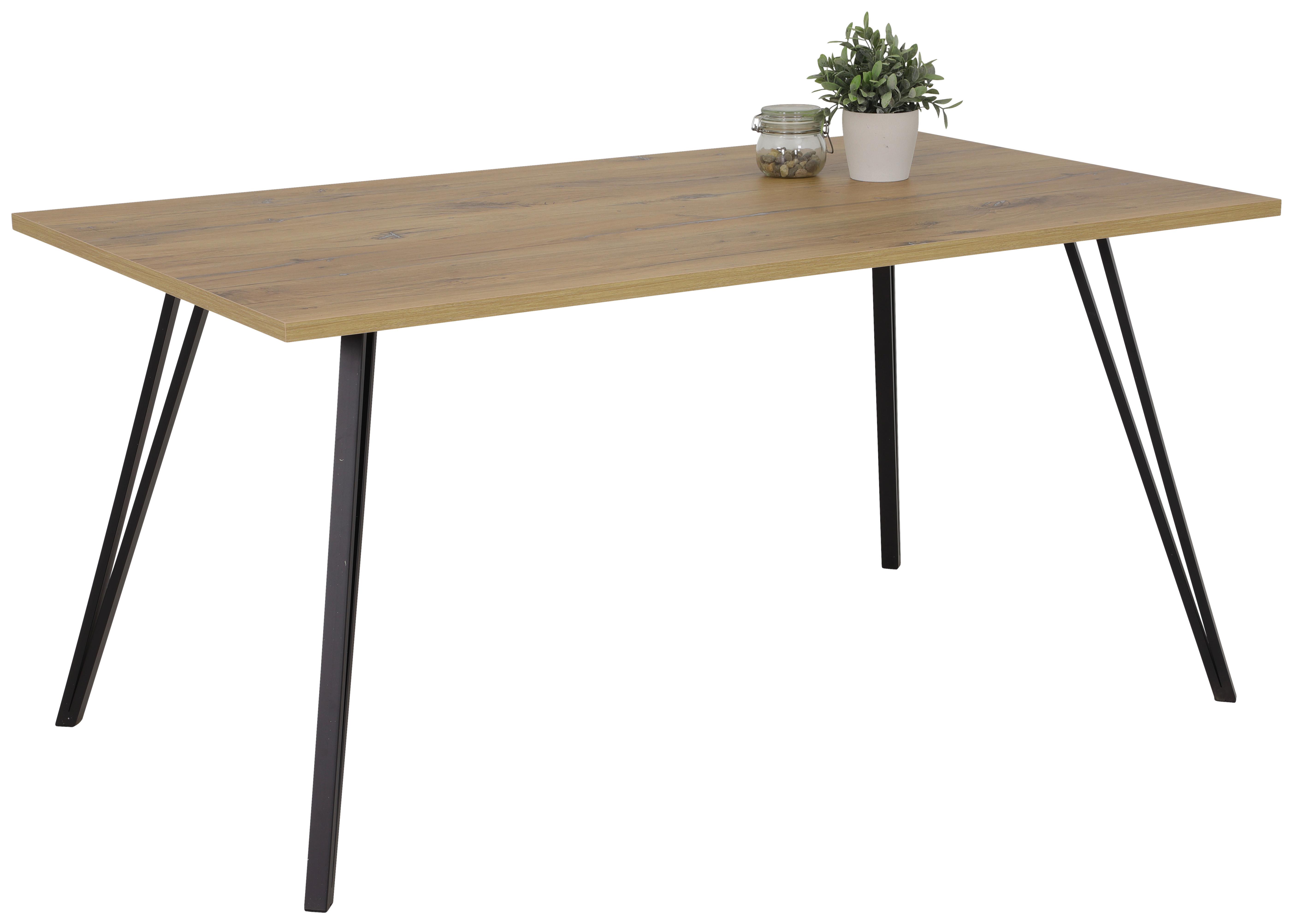 Jedilna Miza Oksana, Ca. 160 X 90 Cm - črna/barve hrasta, Moderno, kovina/leseni material (160/76/90cm)