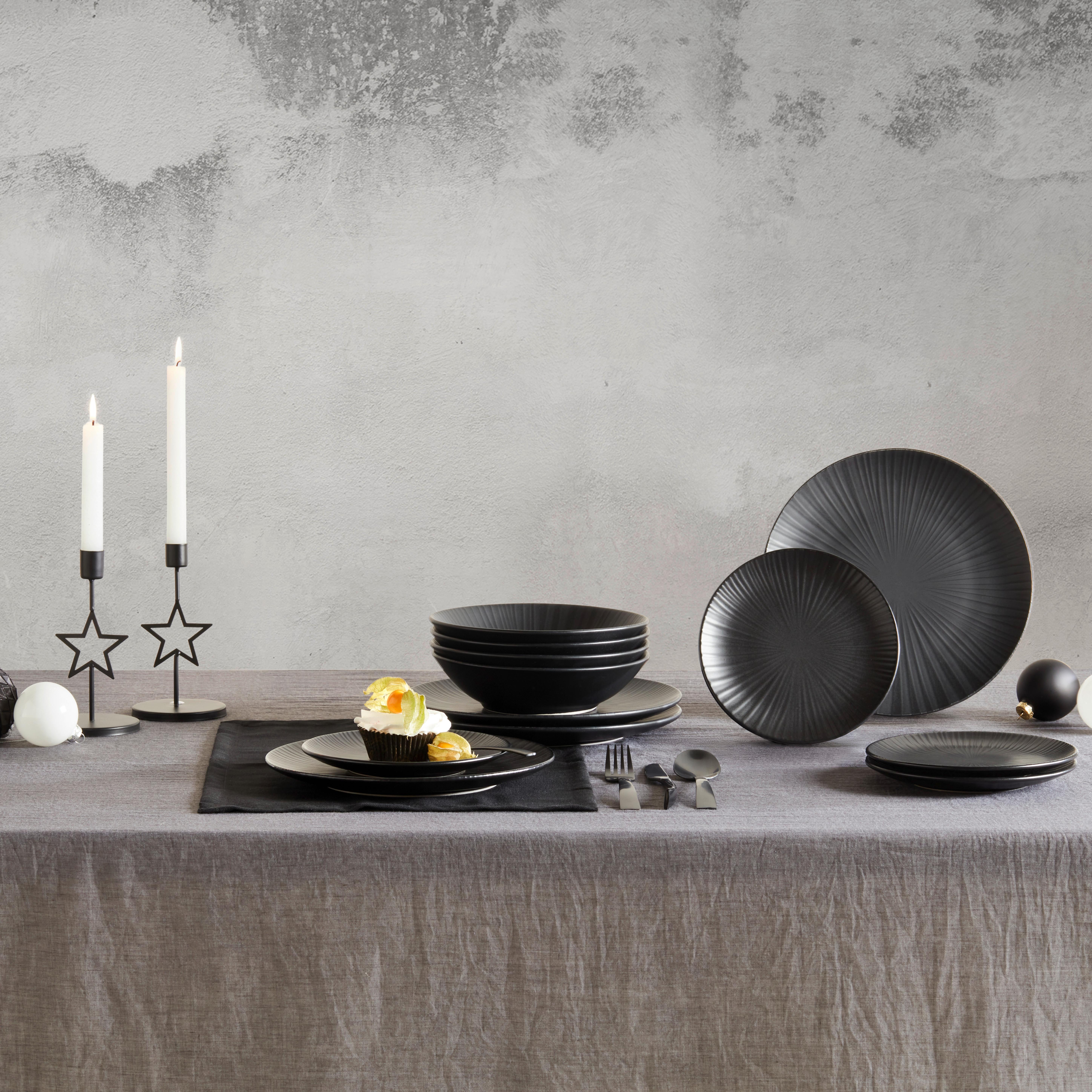 Tafelservice Black aus Steingut, 12-teilig - Schwarz, MODERN, Keramik - Premium Living