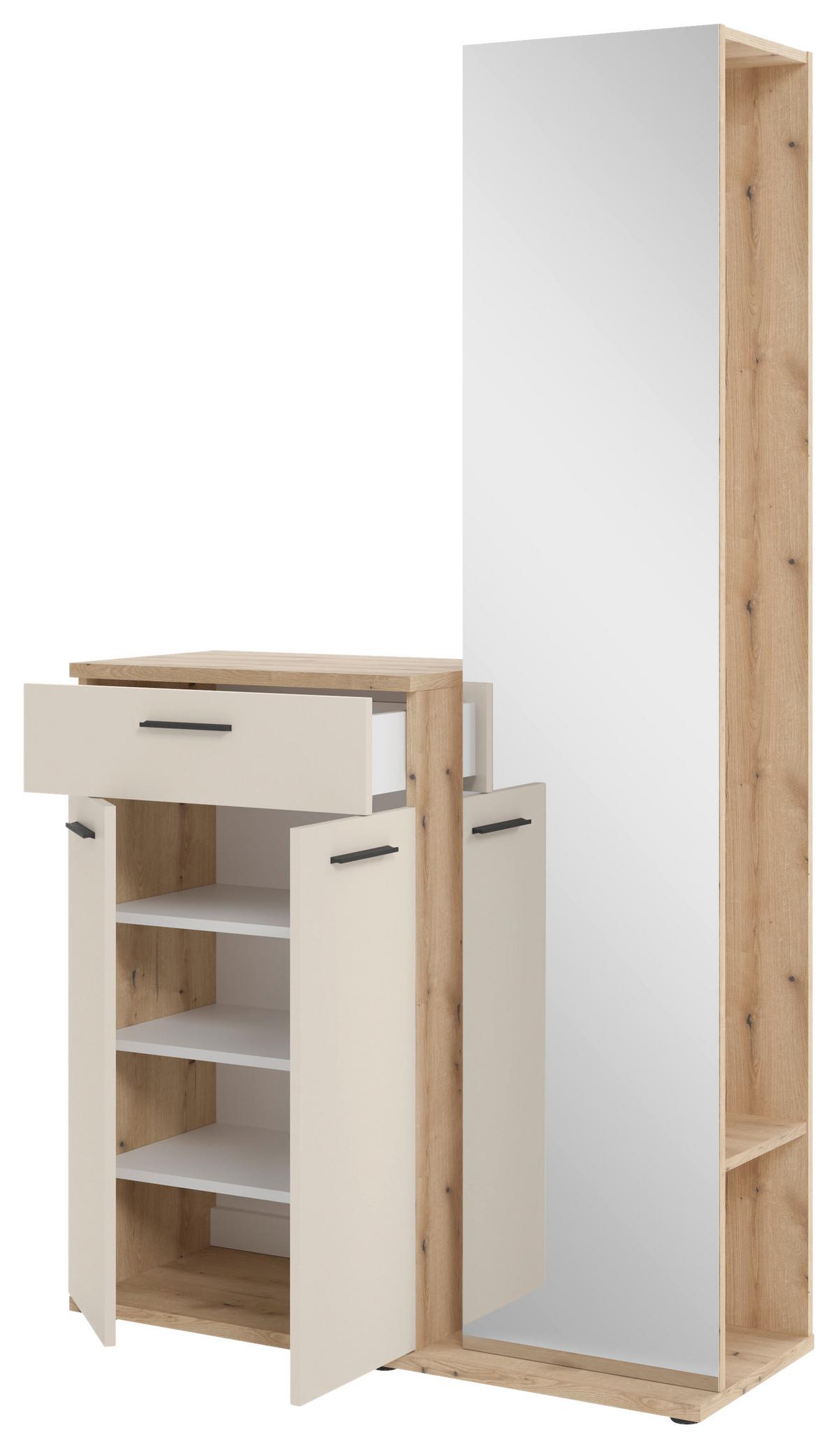Predsoblje Malaga - boje hrasta/krem, Basics, staklo/drvni materijal (105/188/38cm) - Modern Living