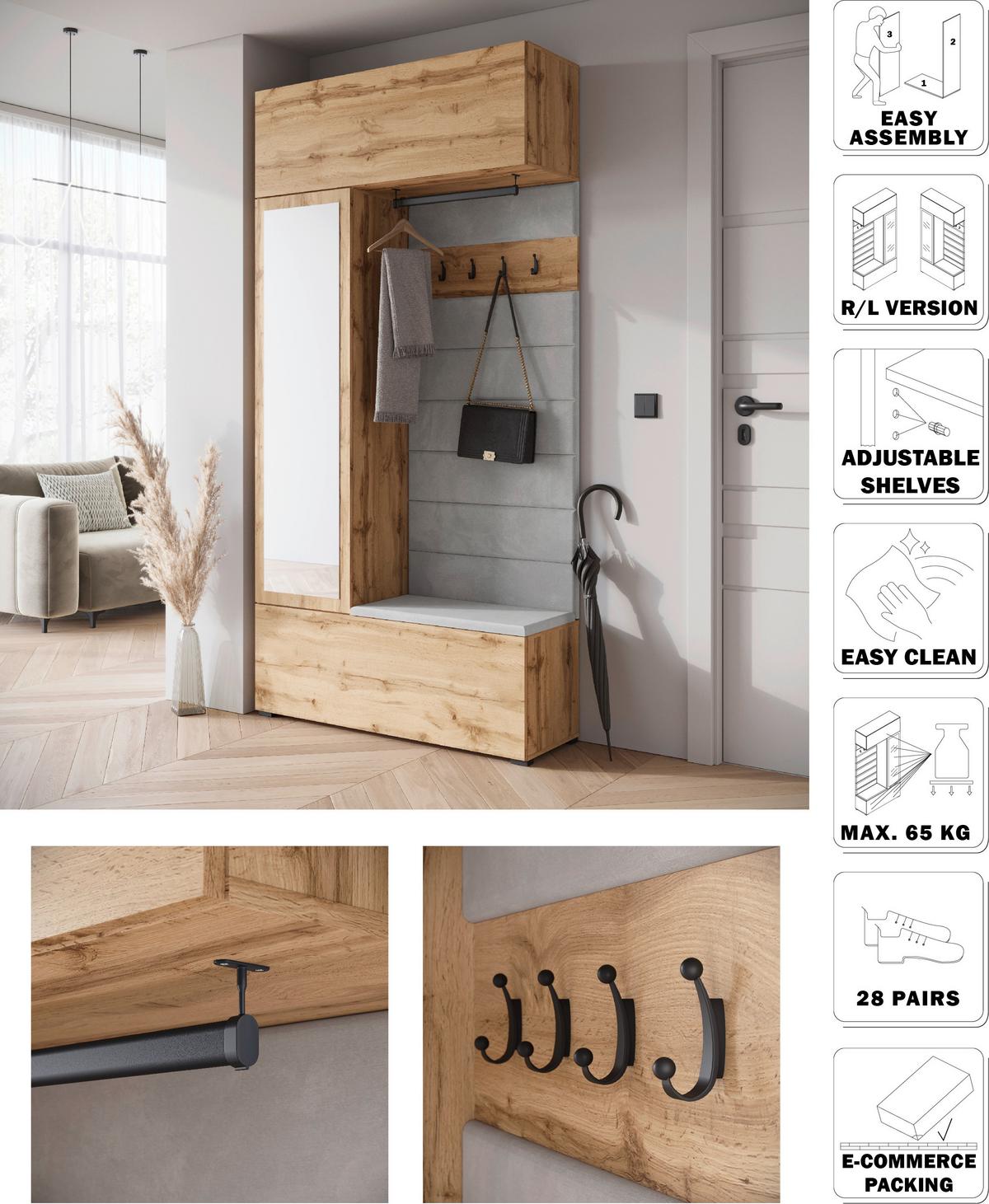 Predsoba Tejo, Barva Hrasta - hrast wotan, Trend, leseni material/tekstil (115/231,9/37,5cm) - Livetastic