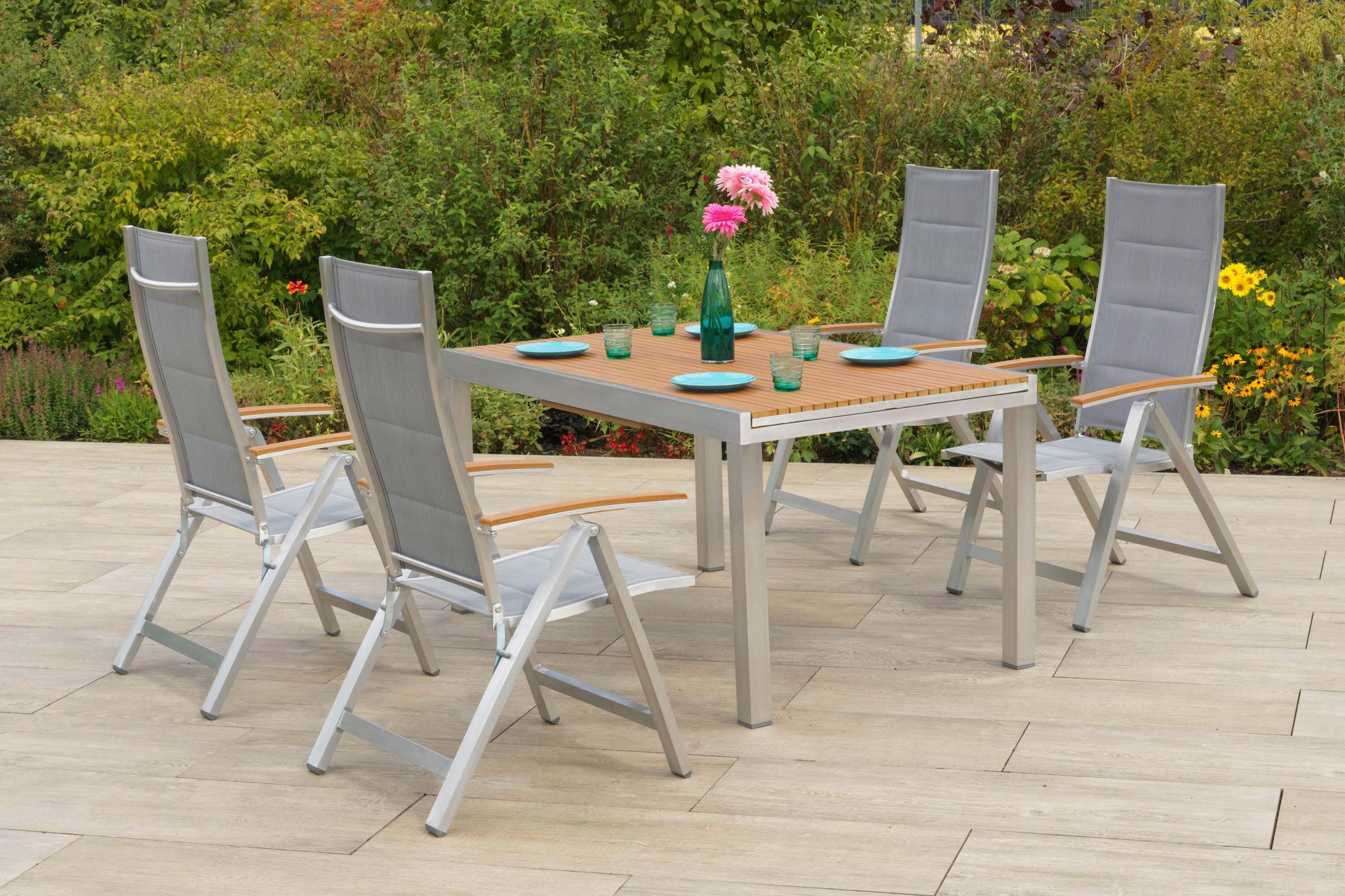 Gartentischgruppe San Remo 5-tlg. Grau/Naturfarben - Silberfarben/Naturfarben, KONVENTIONELL, Kunststoff/Textil - Gardenson