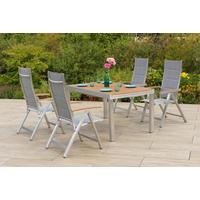 Gartentischgruppe San Remo 5-tlg. Grau/Naturfarben - Silberfarben/Naturfarben, KONVENTIONELL, Kunststoff/Textil - Gardenson