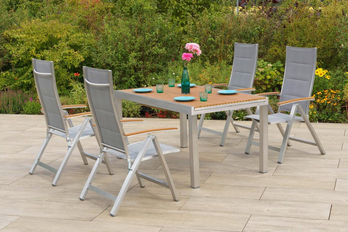Gartenklappsessel San Remo Grau - Silberfarben/Naturfarben, KONVENTIONELL, Kunststoff/Textil (60ml) - Gardenson