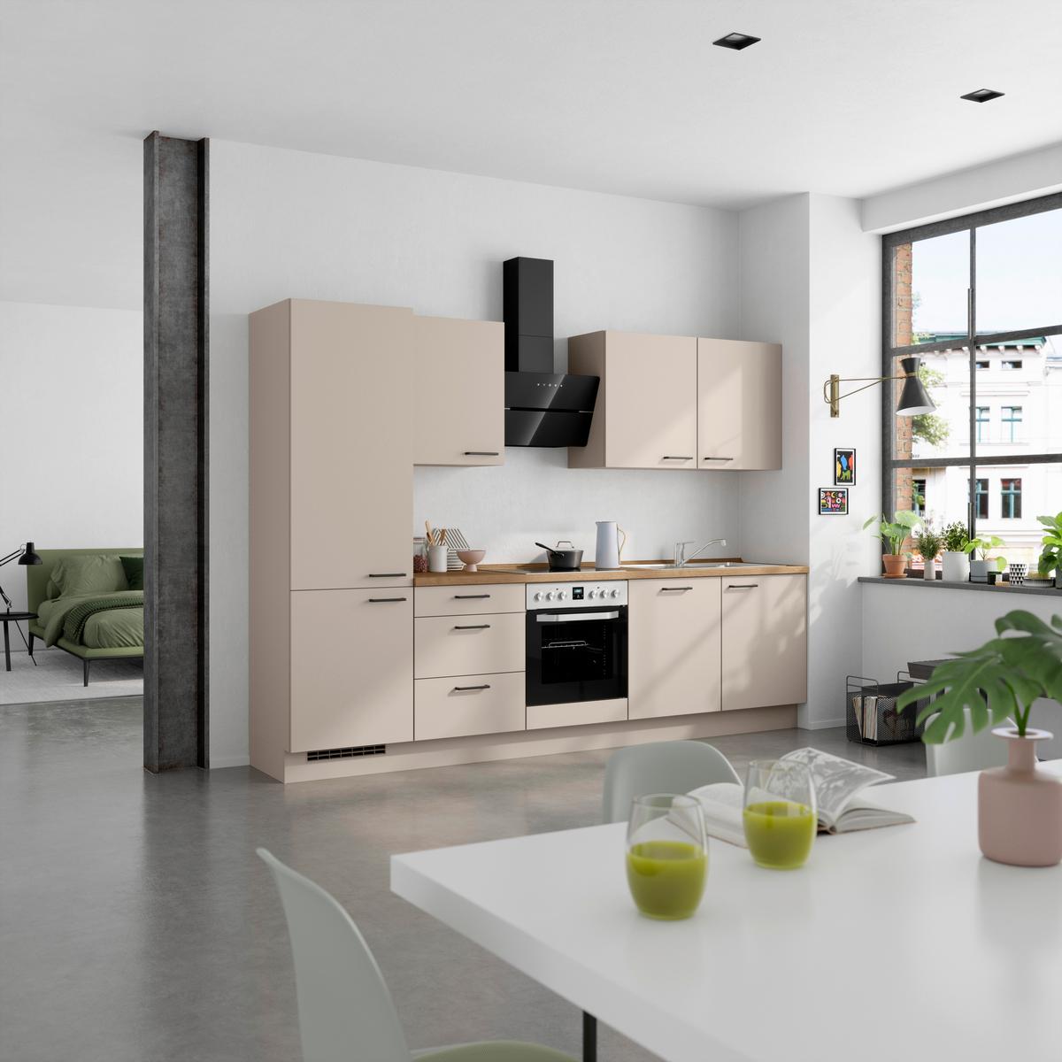 Küchenleerblock Easytouch High o. Geräte Sandfarben - Sandfarben/Eichefarben, MODERN, Holzwerkstoff/Metall (300cm) - Nobilia