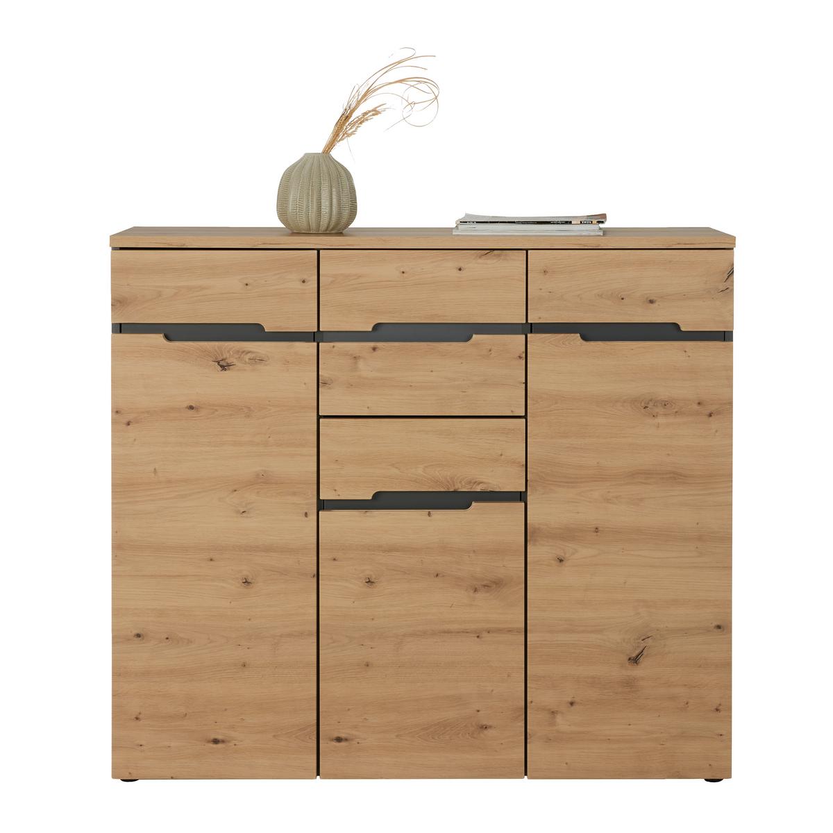 Kommode in Graphitfarben/Eiche Artisan - Silberfarben/Graphitfarben, MODERN, Holzwerkstoff (120/107/38cm) - Mömax