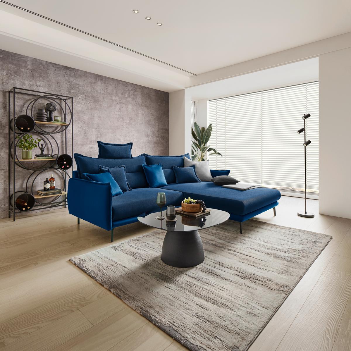 Ecksofa Nuovo Dunkelblau - Schwarz/Dunkelblau, MODERN, Textil/Metall (245/72-113/190cm) - Mömax
