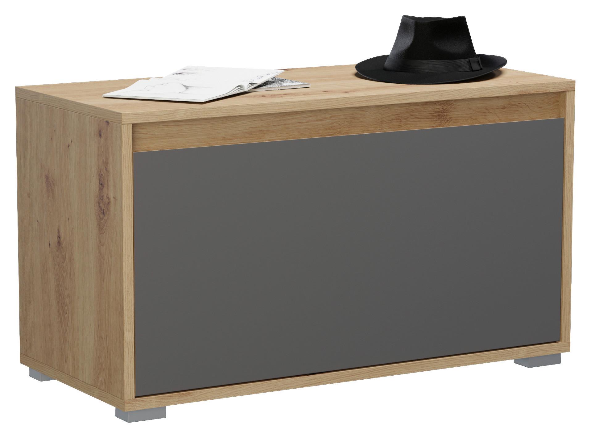 Garderobenbank Torino ca. 76x44x35 cm Eiche/Grau - Silberfarben/Eiche Artisan, MODERN, Holzwerkstoff (76/44/35cm) - MID.YOU