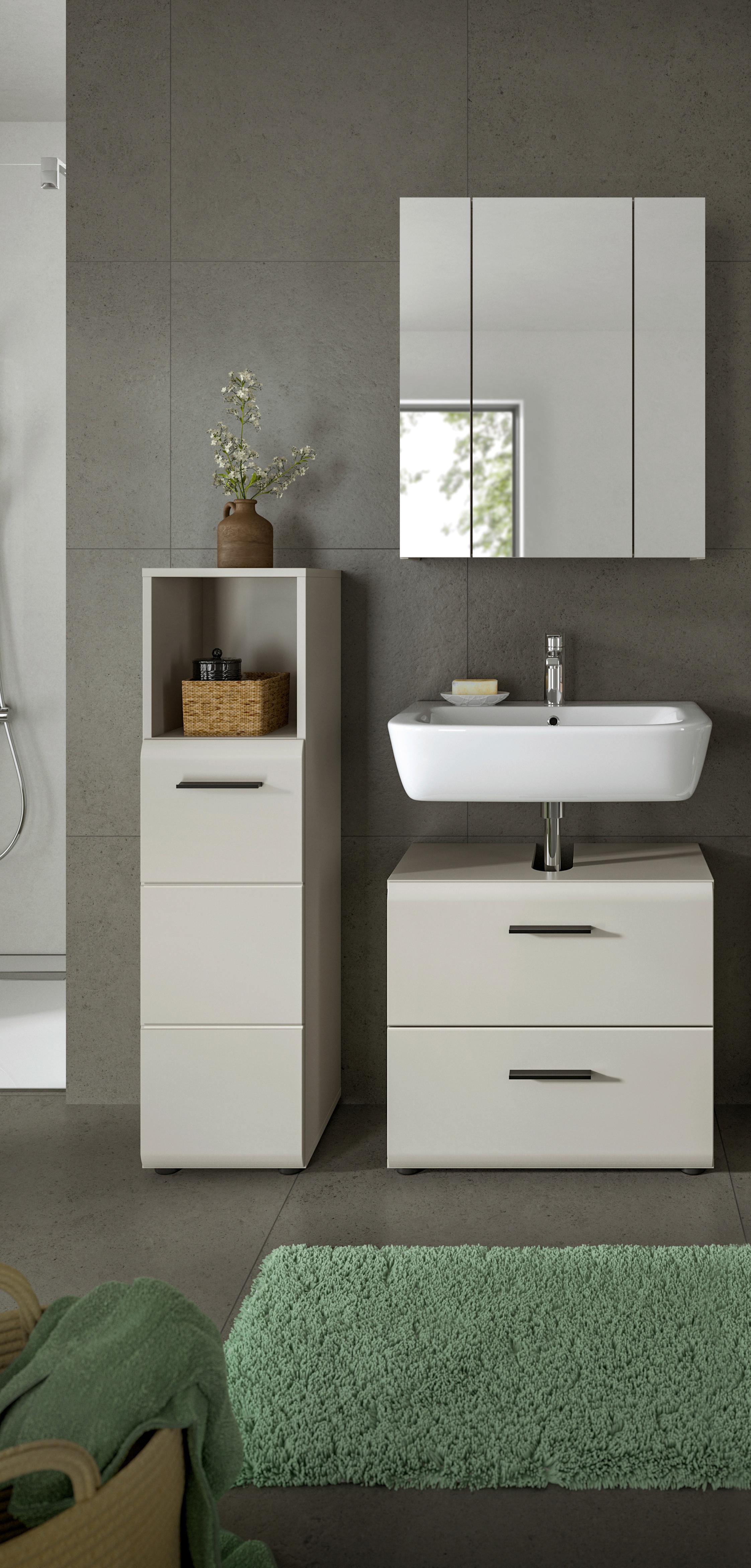 Badezimmer Ice Kaschmir 3-teilig - Kaschmir/Schwarz, Trend, Glas/Holzwerkstoff (90cm) - MID.YOU