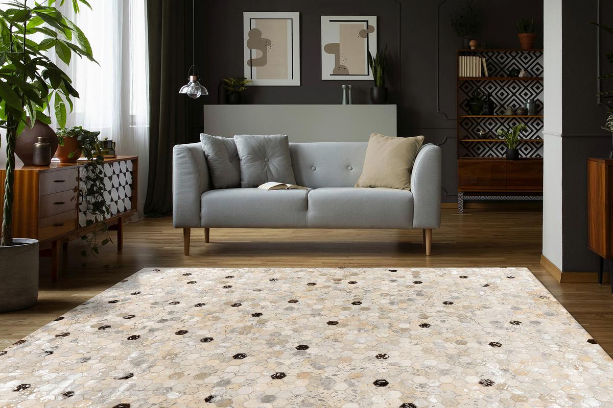 LEDERTEPPICH RAVI 400 - Silberfarben/Grau, Konventionell, Leder (80/150cm) - Kayoom