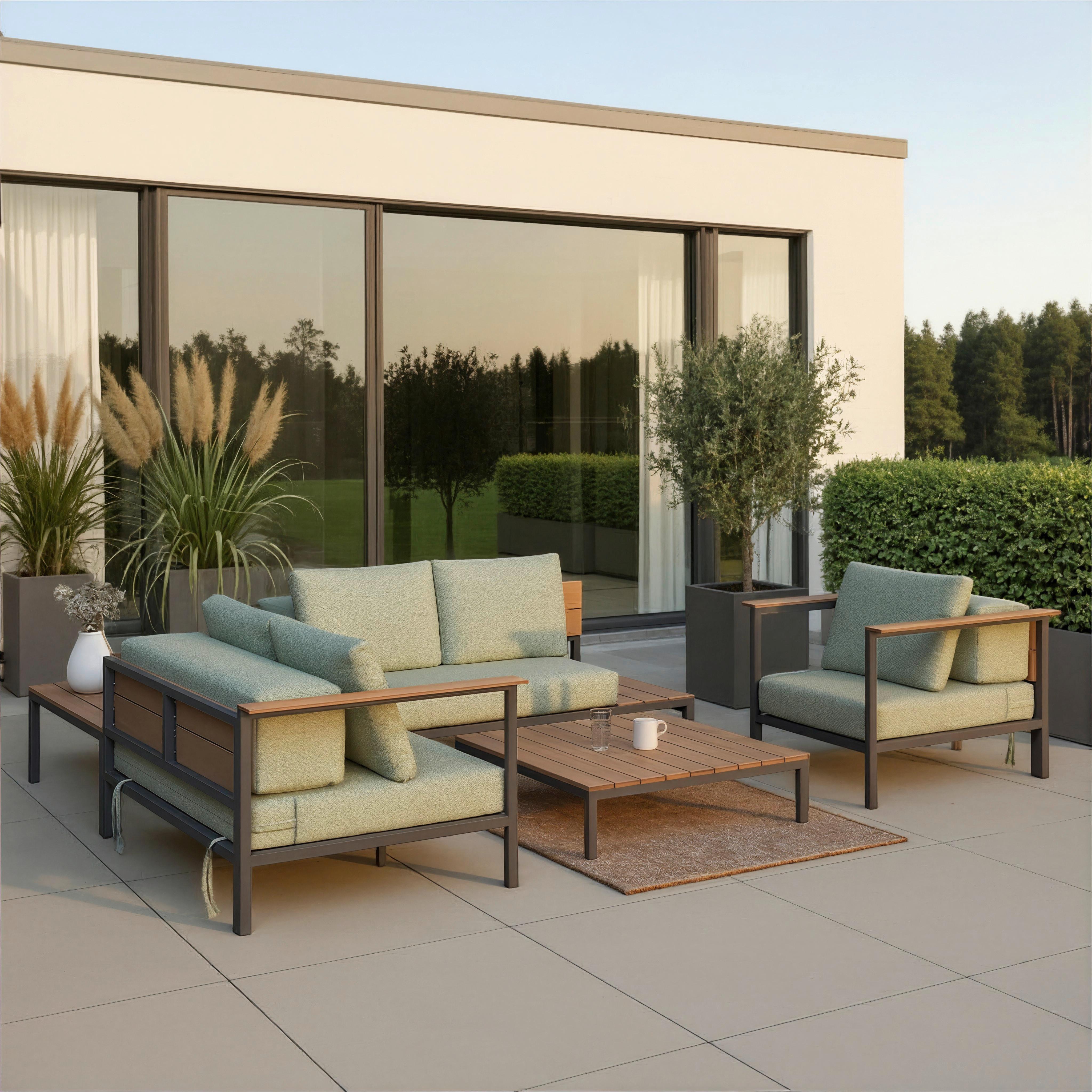 Loungegarnitur Chiara Grün Outdoorstoff/Metall +Abdeckung - Dunkelgrau/Hellgrün, MODERN, Kunststoff/Textil (164/68/94cm) - Bessagi Garden