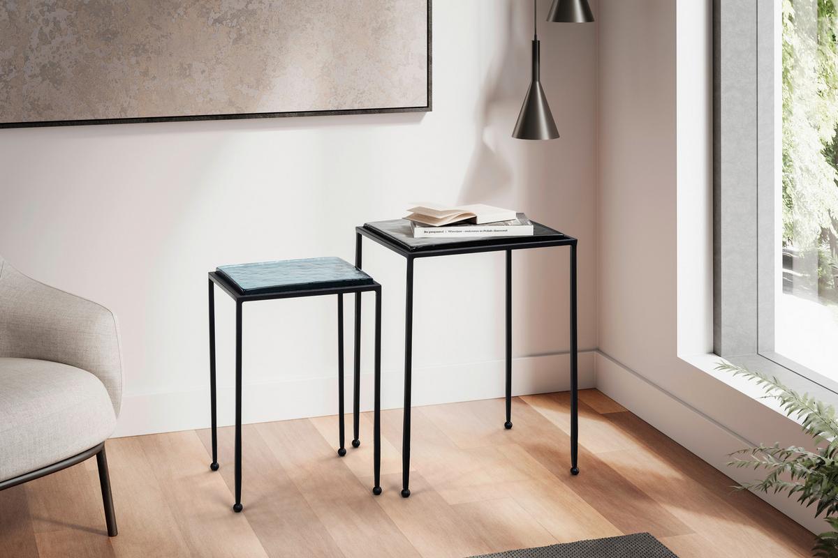 SATZTISCH WL7.130 - Blau/Schwarz, Design, Glas/Metall - MID.YOU