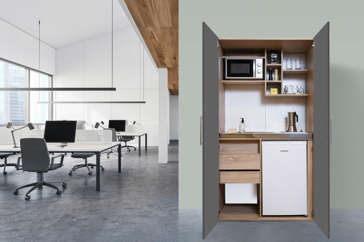 Schrankküche mit Geräte und Spüle B: ca. 104 cm - Edelstahlfarben/Eichefarben, Basics, Holzwerkstoff/Metall (104/193/67cm) - Respekta