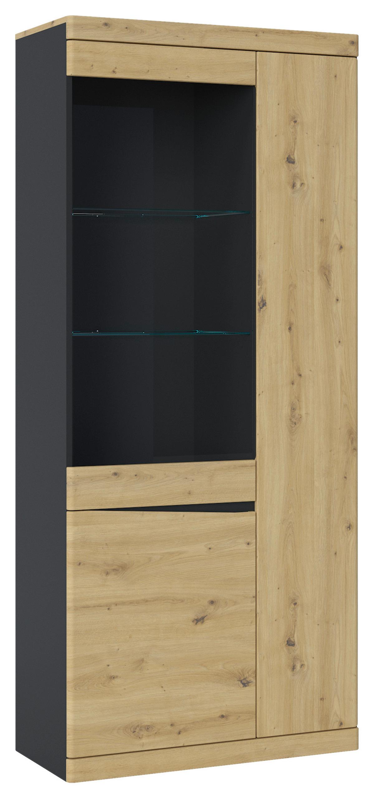 Vitrina Turino, Barva Hrasta, Antracit - črna/antracit, Trend, umetna masa/steklo (86/196,5/39,9cm)