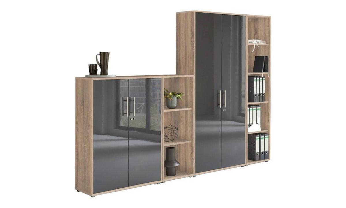 Aktenschrank Office Edition Sw Set 4 Sonoma Eiche/Weiß - Anthrazit Hochglanz/Sonoma Eiche, MODERN, Holzwerkstoff (257/186/33cm) - MID.YOU