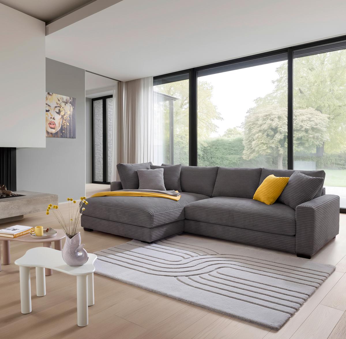 Ecksofa Pedro Grau - Schwarz/Grau, MODERN, Kunststoff/Textil (190/300cm) - Mömax