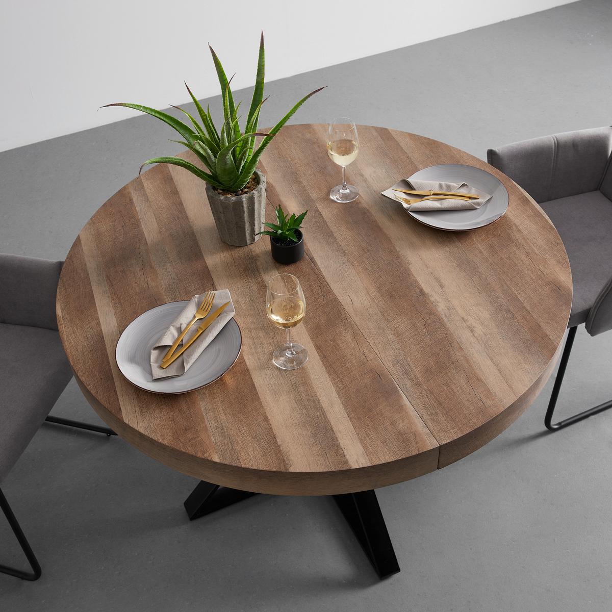 Étkezőasztal Louna - tölgyfa színű/fekete, Modern, fém (120-160/120/76cm) - Bessagi Home