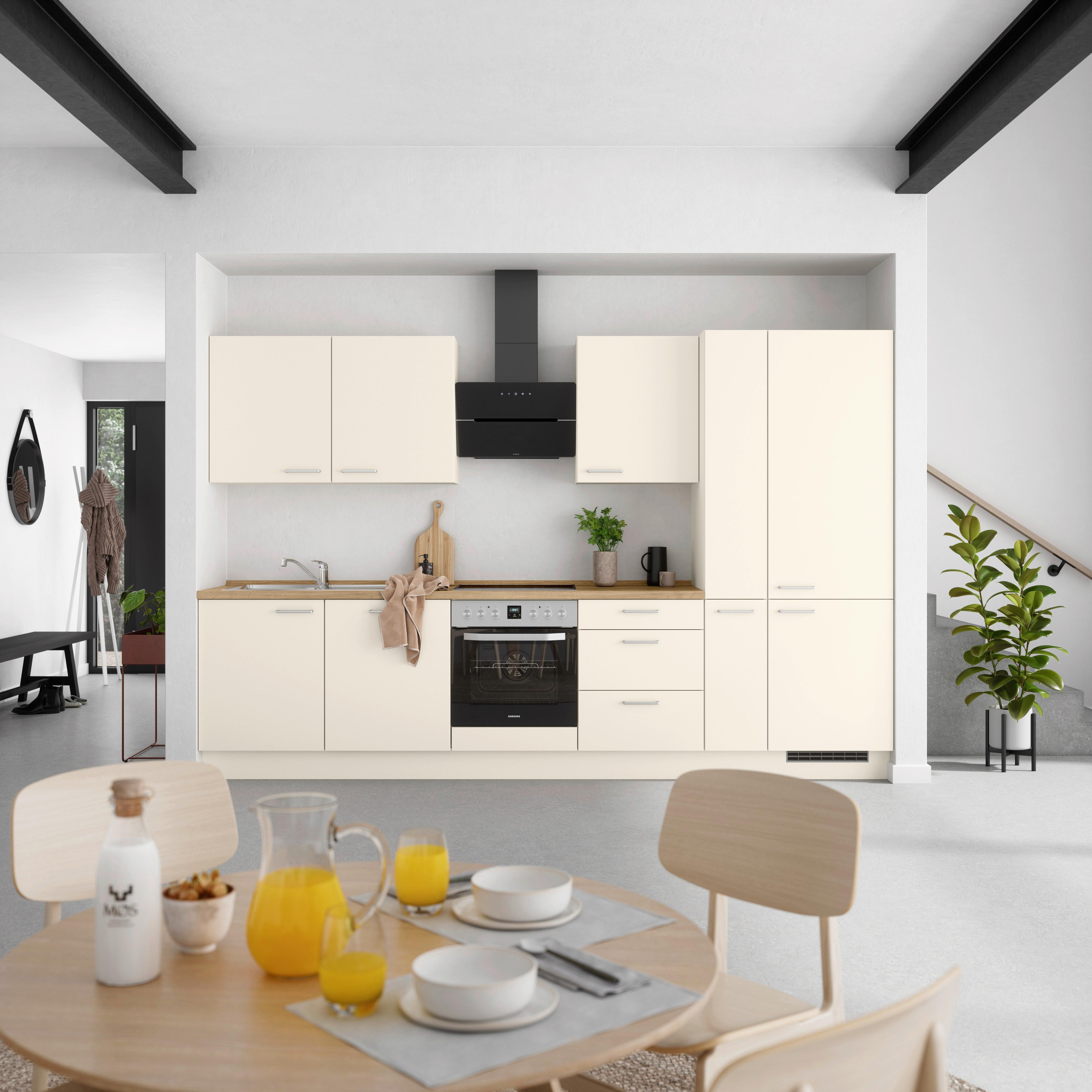 Küchenblock Touch High m. Geräten Magnolie - Edelstahlfarben/Eichefarben, MODERN, Holzwerkstoff/Metall (330cm) - Nobilia