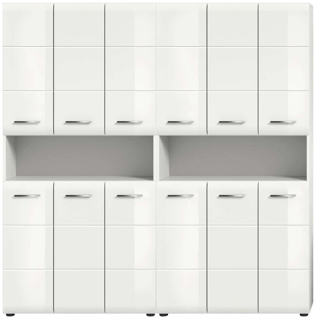 Hochschrank Ice ca. 180x185 cm Weiß - Weiß Hochglanz/Silberfarben, MODERN, Holzwerkstoff/Kunststoff (180/185/30cm) - MID.YOU