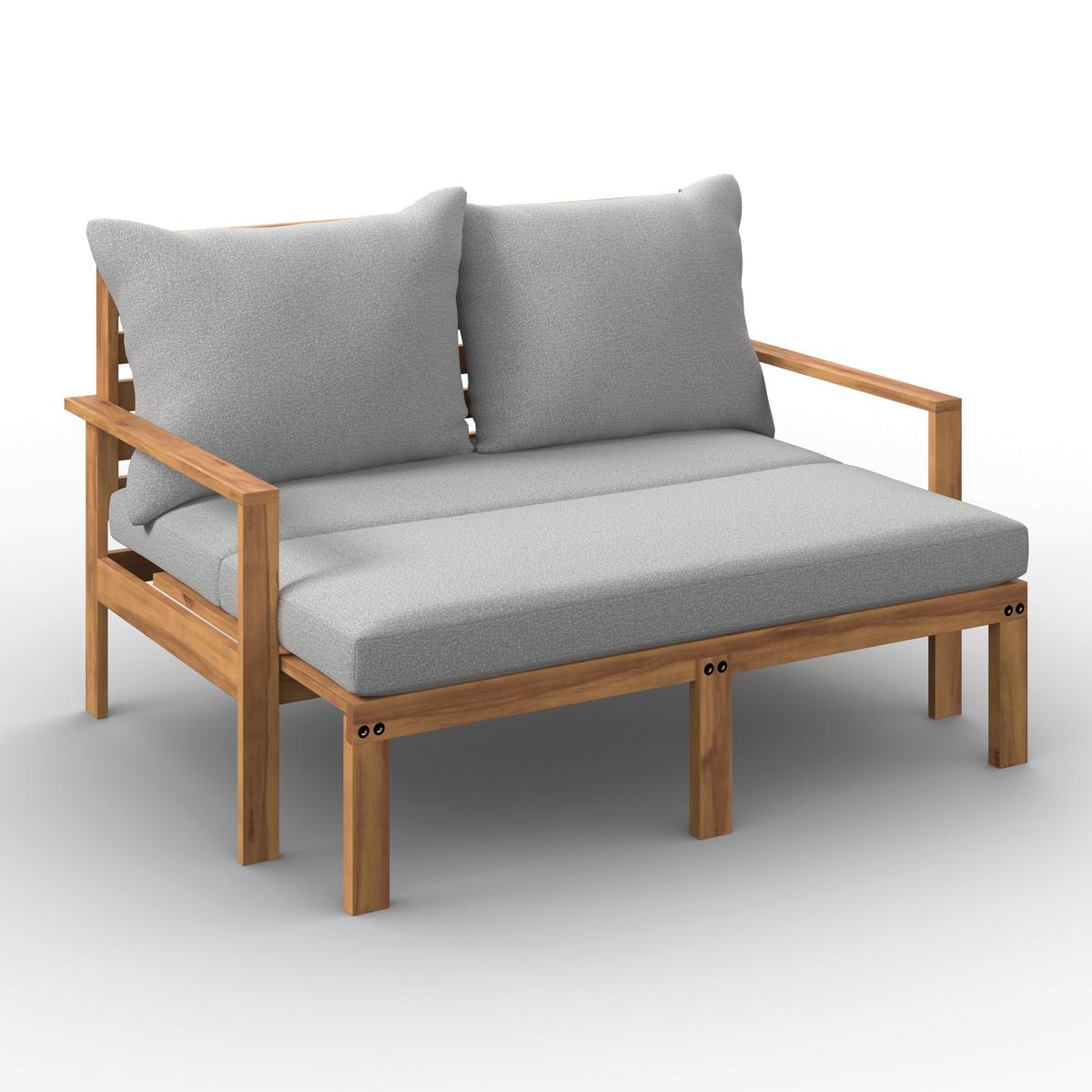 Sonneninsel Pia Grau Akazie/Outdoorstoff - Grau/Akaziefarben, MODERN, Holz/Textil (130/74,5/80-140cm) - Bessagi Garden