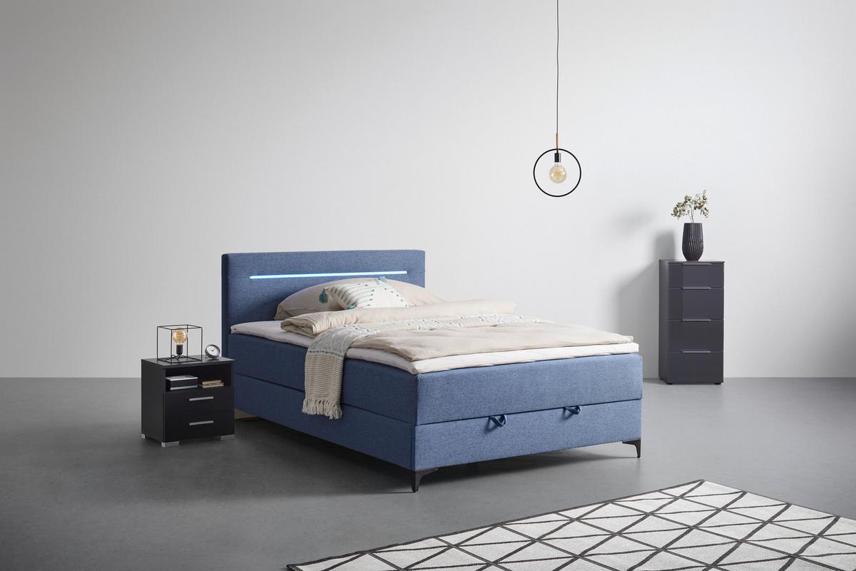 Boxbett Jerry in Blau ca. 140x200cm - Schwarz/Dunkelblau, KONVENTIONELL, Textil (140/200cm) - Mömax