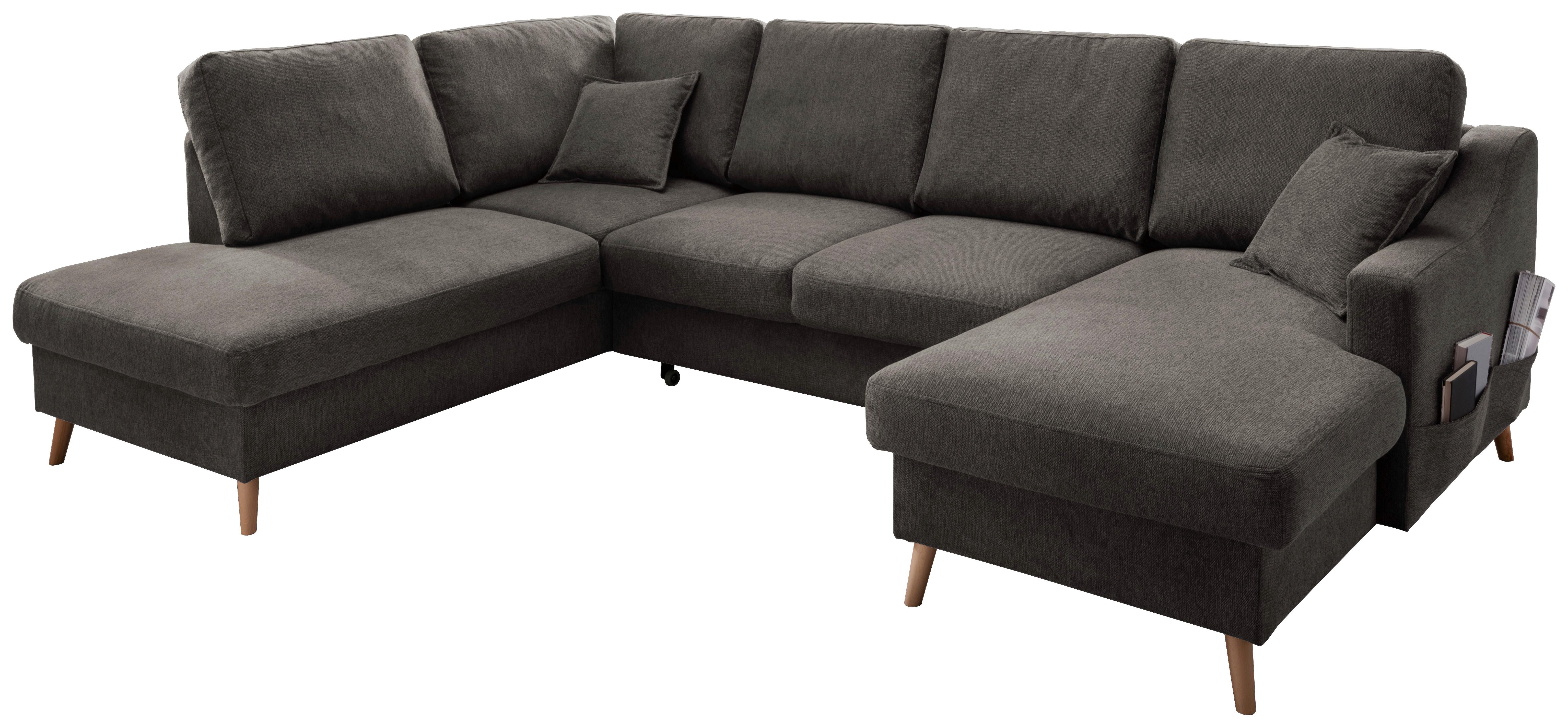 Wohnlandschaft Valentina Braun Struktur - Braun/Naturfarben, KONVENTIONELL, Holz/Textil (200/301/150cm) - P & B