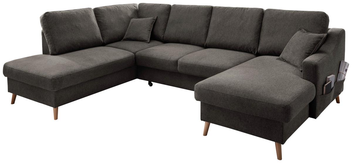 Wohnlandschaft Valentina Braun Struktur - Braun/Naturfarben, KONVENTIONELL, Holz/Textil (200/301/150cm) - P & B