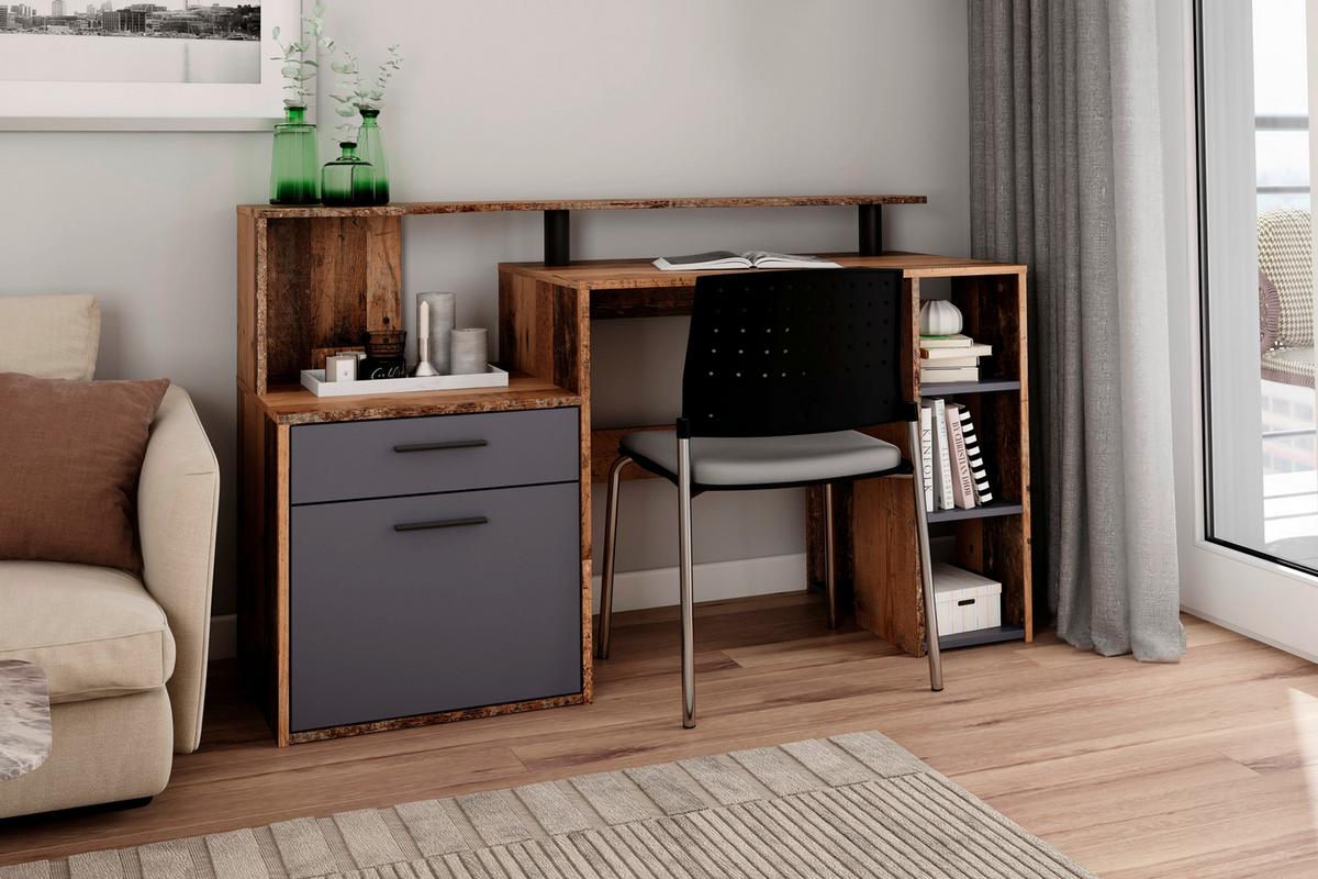 SCHREIBTISCH LOUIS - Alteiche/Anthrazit, MODERN, Holzwerkstoff/Kunststoff (140/55/89cm) - MID.YOU