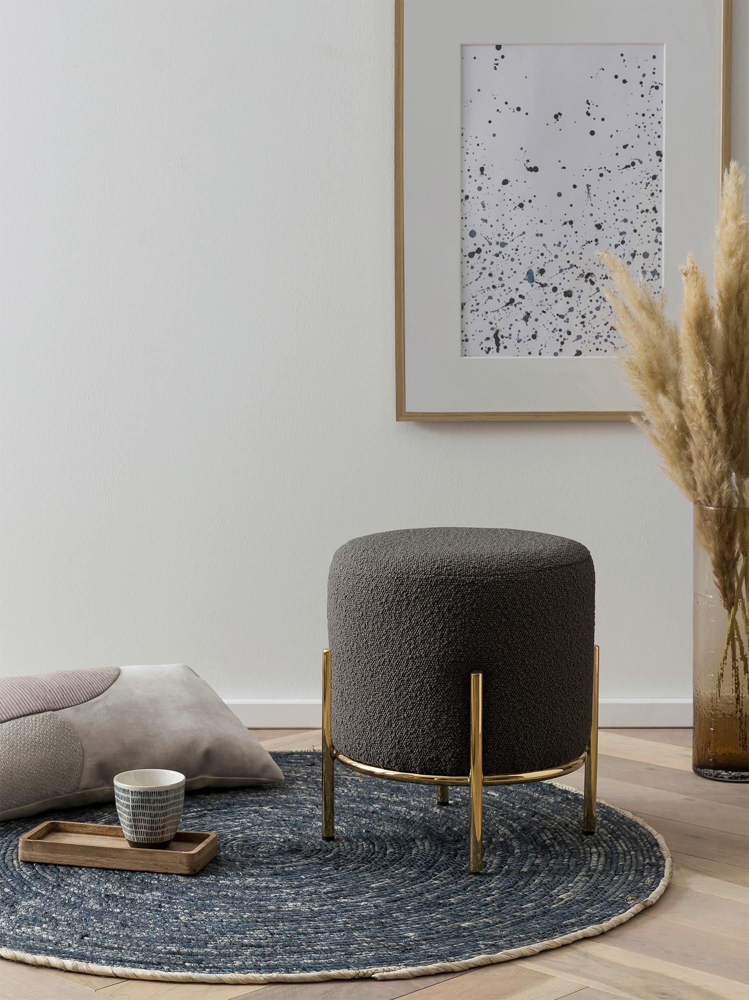 Tabure Bouclé, Antracit - zlate barve/antracit, Moderno, kovina/tekstil (35/38cm) - Livetastic