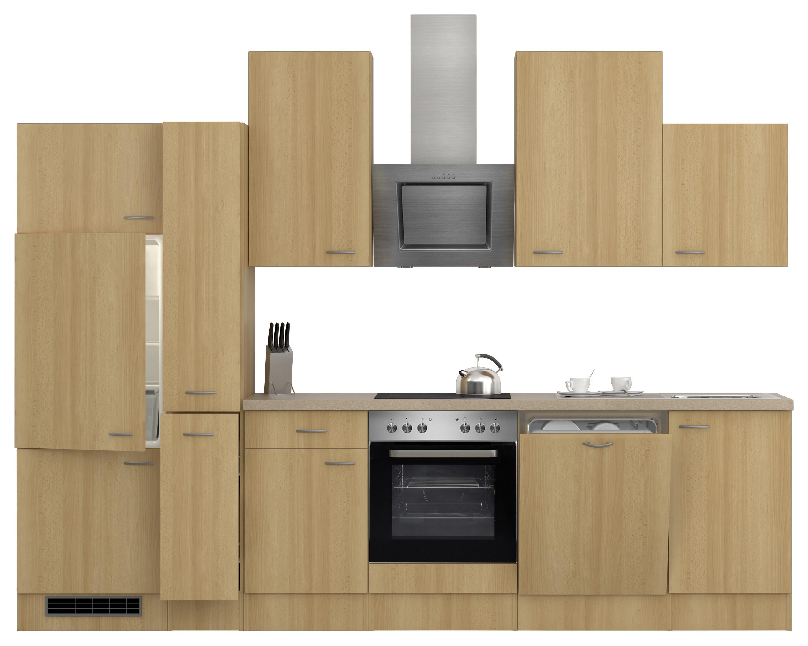Küchenblock "Nano" , Buche - Edelstahlfarben/Beige, MODERN, Holzwerkstoff/Kunststoff (310cm) - FlexWell