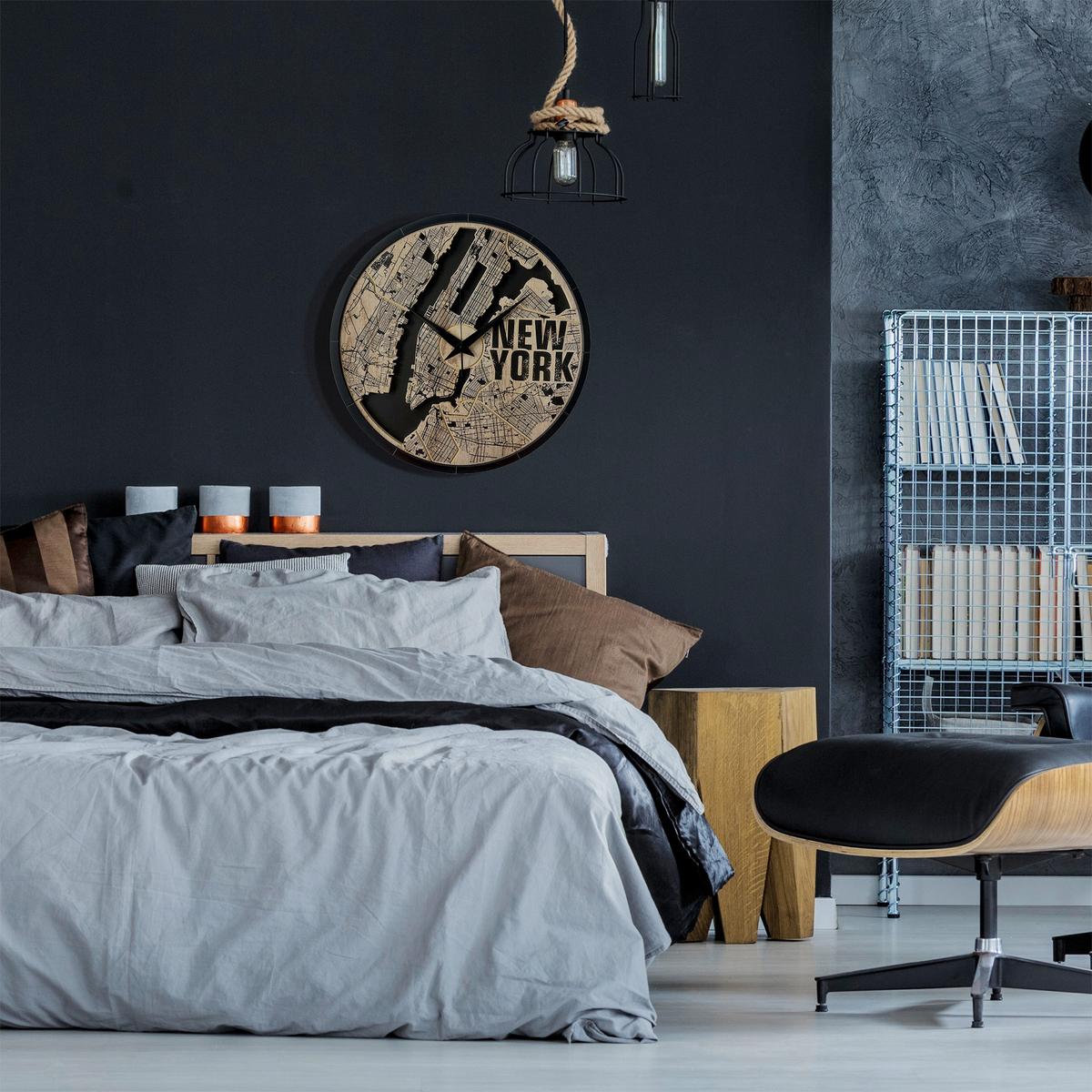 Wanduhr Schwarz/Eichefarben Ø ca. 57cm - Eichefarben/Schwarz, Basics, Holz/Kunststoff (57cm)