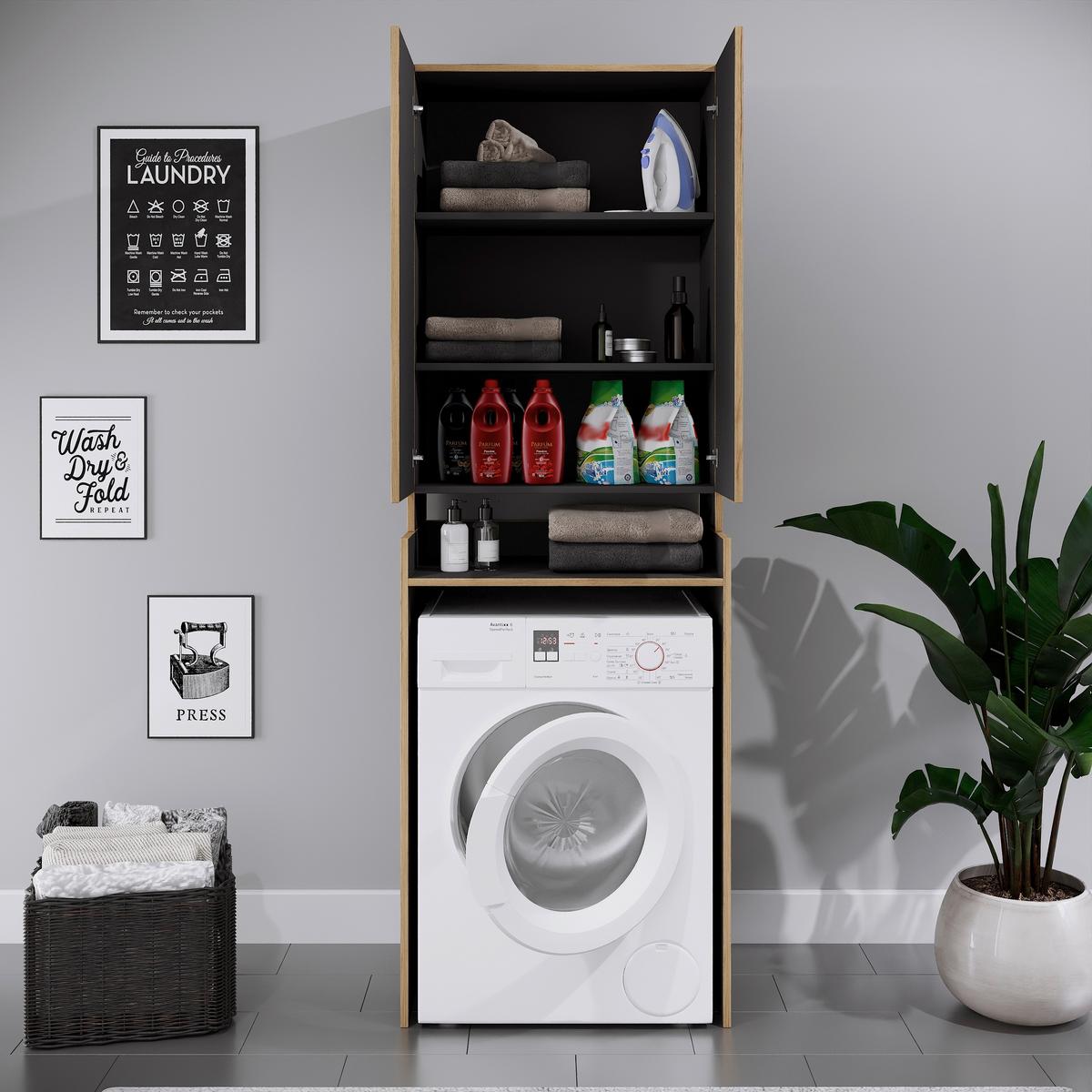 Waschmaschinenschrank Rislo - Honigeiche/Anthrazit, Trend, Holzwerkstoff (67/200/48cm) - MID.YOU