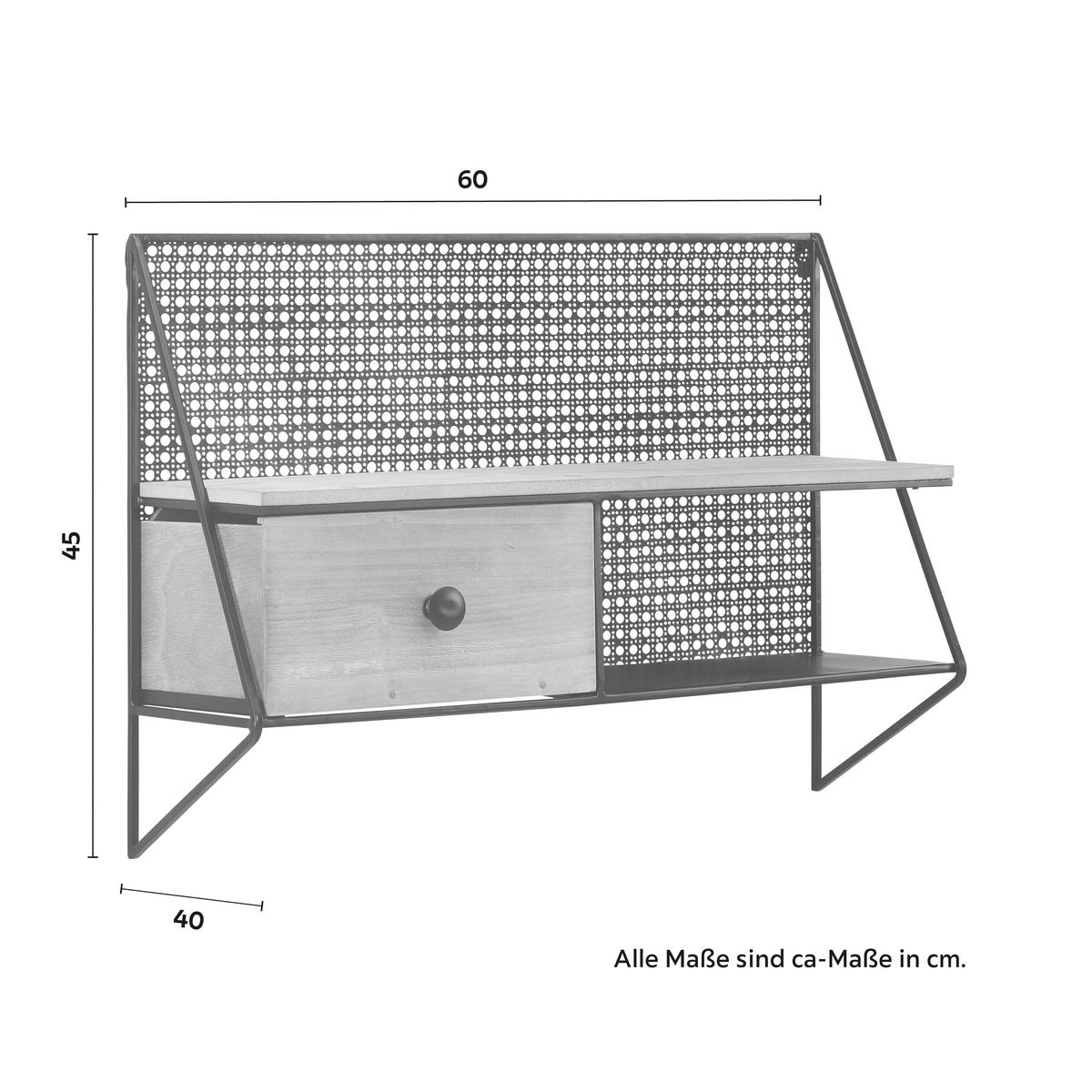 Wandregal Lelia Natur/Schwarz Echtholz/MDF - Schwarz/Naturfarben, MODERN, Holz/Metall (60/43/20cm) - Bessagi Home