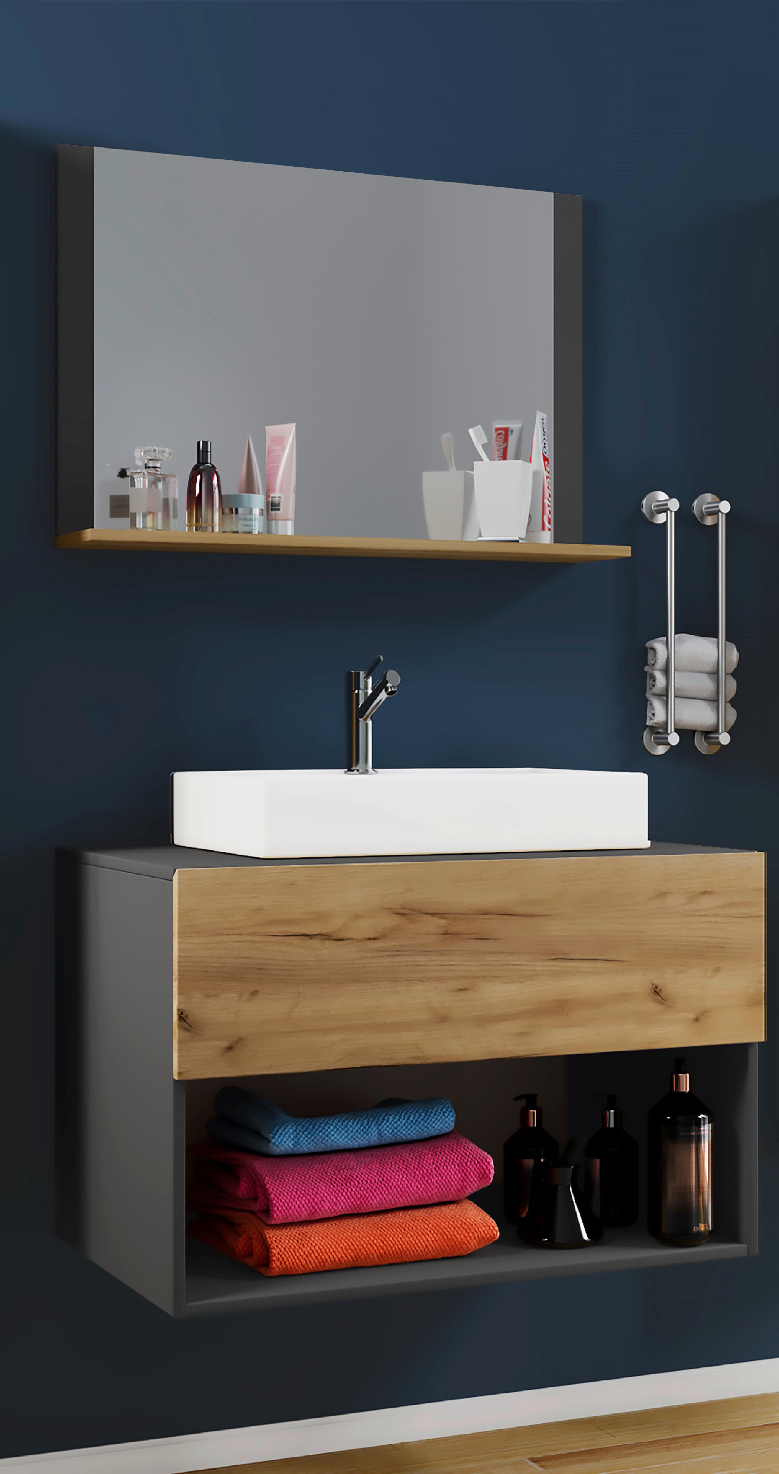 Badezimmer Lendas 3-tlg. ca. 80 cm Honigeiche/Anthr. - Honigeiche/Anthrazit, MODERN, Keramik/Holzwerkstoff (80cm) - MID.YOU