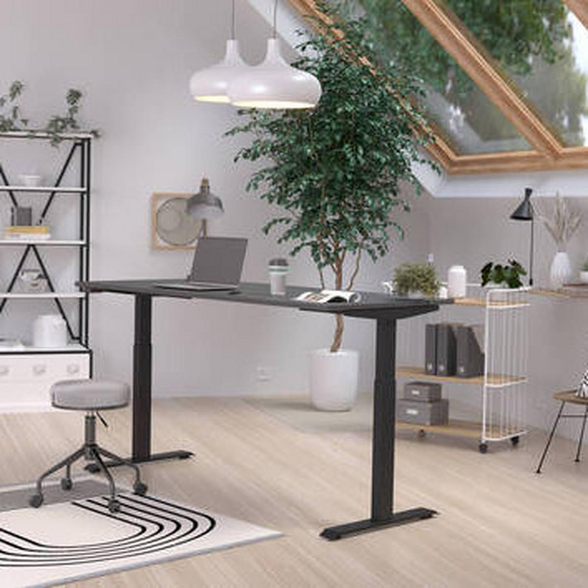 Schreibtisch Ribera in Schwarz/Graphitfarben - Graphitfarben/Schwarz, Modern, Holzwerkstoff/Metall (180/72-120/80cm) - Premium Living
