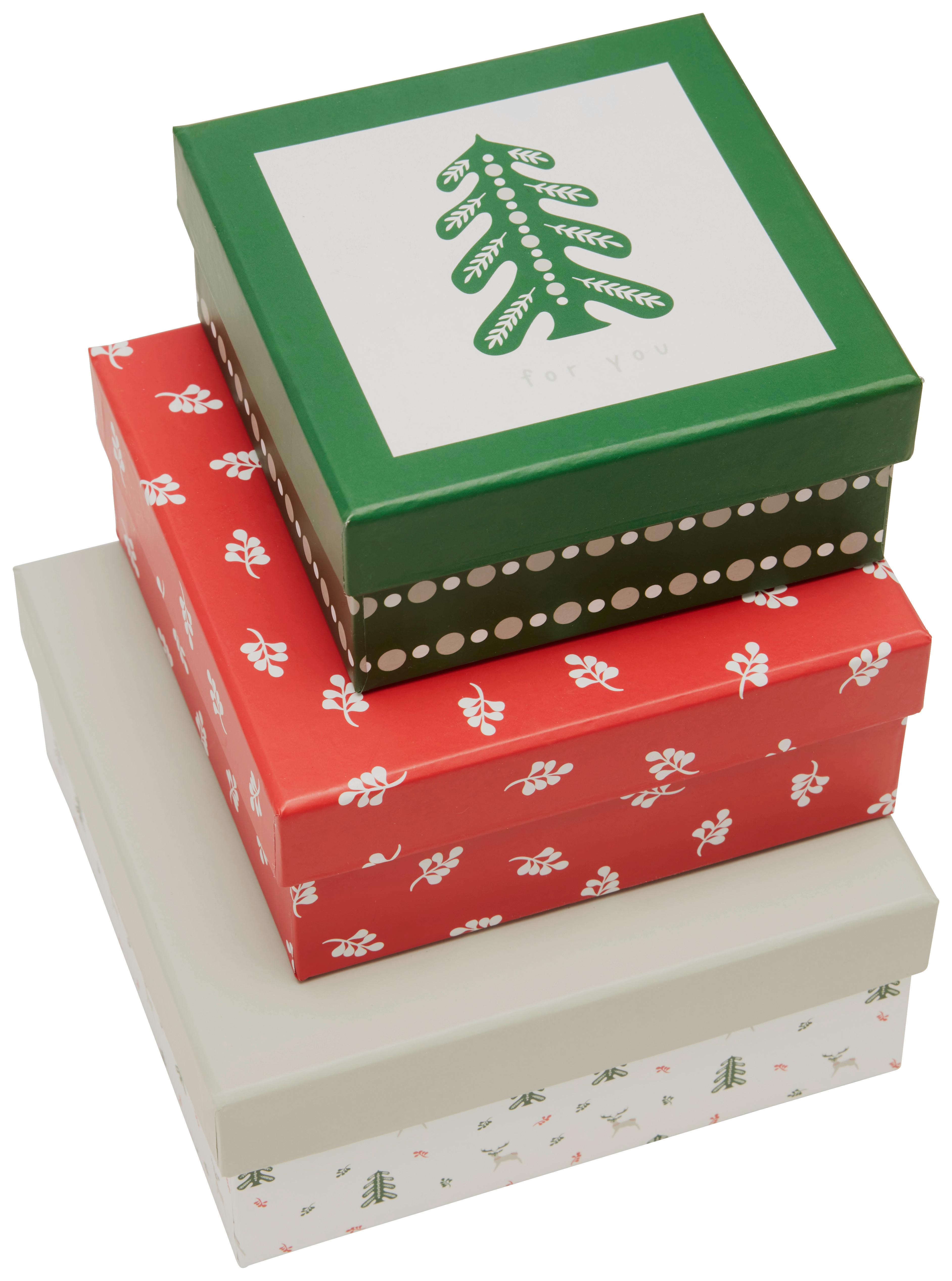 Geschenkbox Christmas Fable in Grün - Schwarz/Weiß, Karton/Papier (12/12/5,5cm) - Modern Living